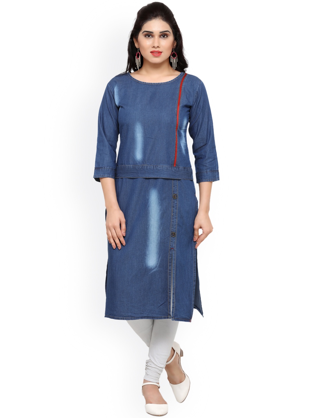 

Kvsfab Women Blue Solid Straight Denim Kurta