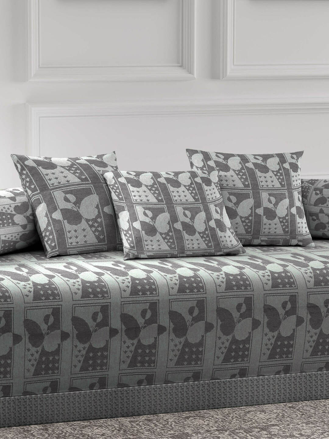 

KLOTTHE Grey Woven Design Cotton Diwan Set