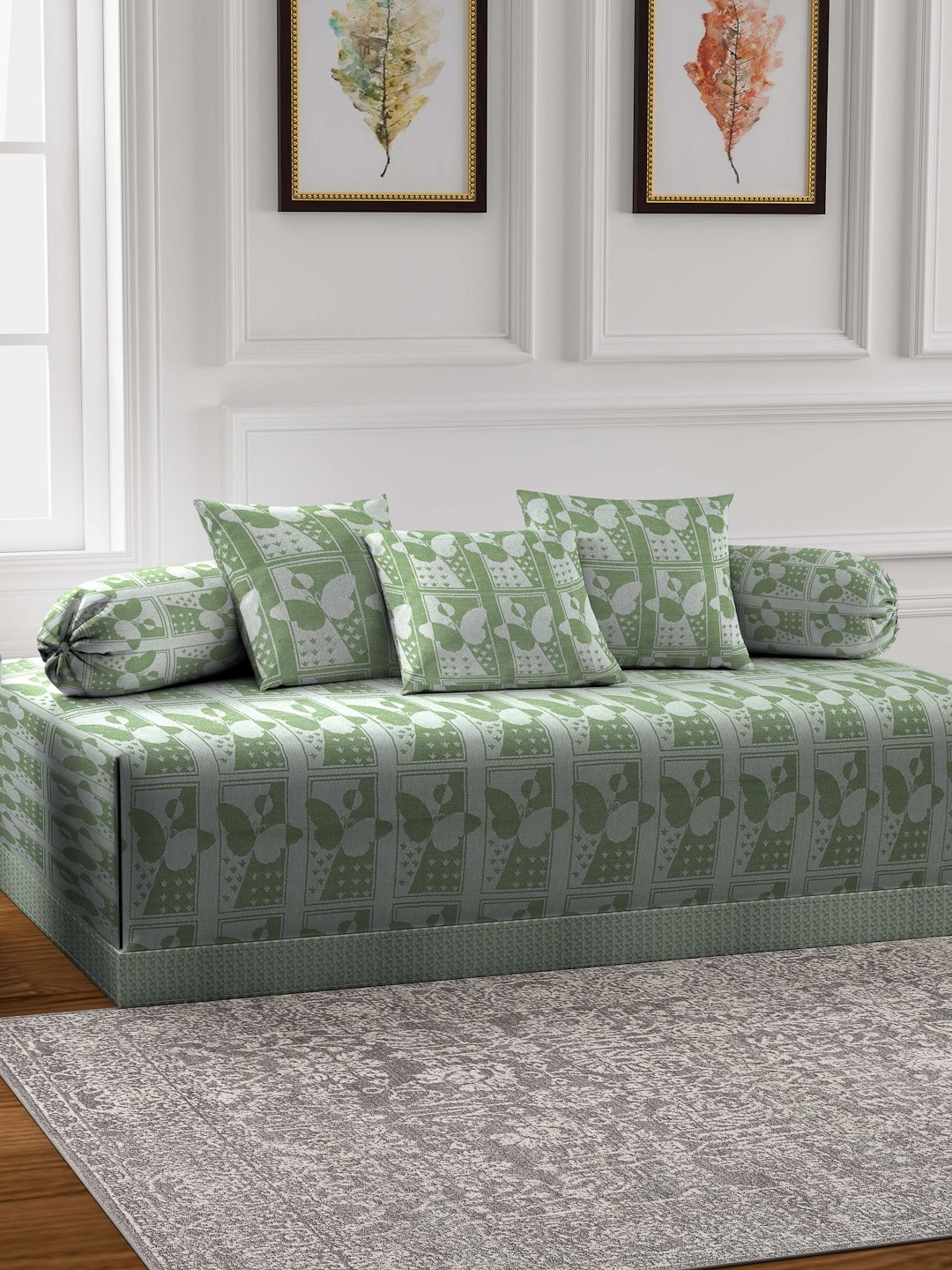 

KLOTTHE Set Of 6 Green Printed Pure Cotton Diwan Set