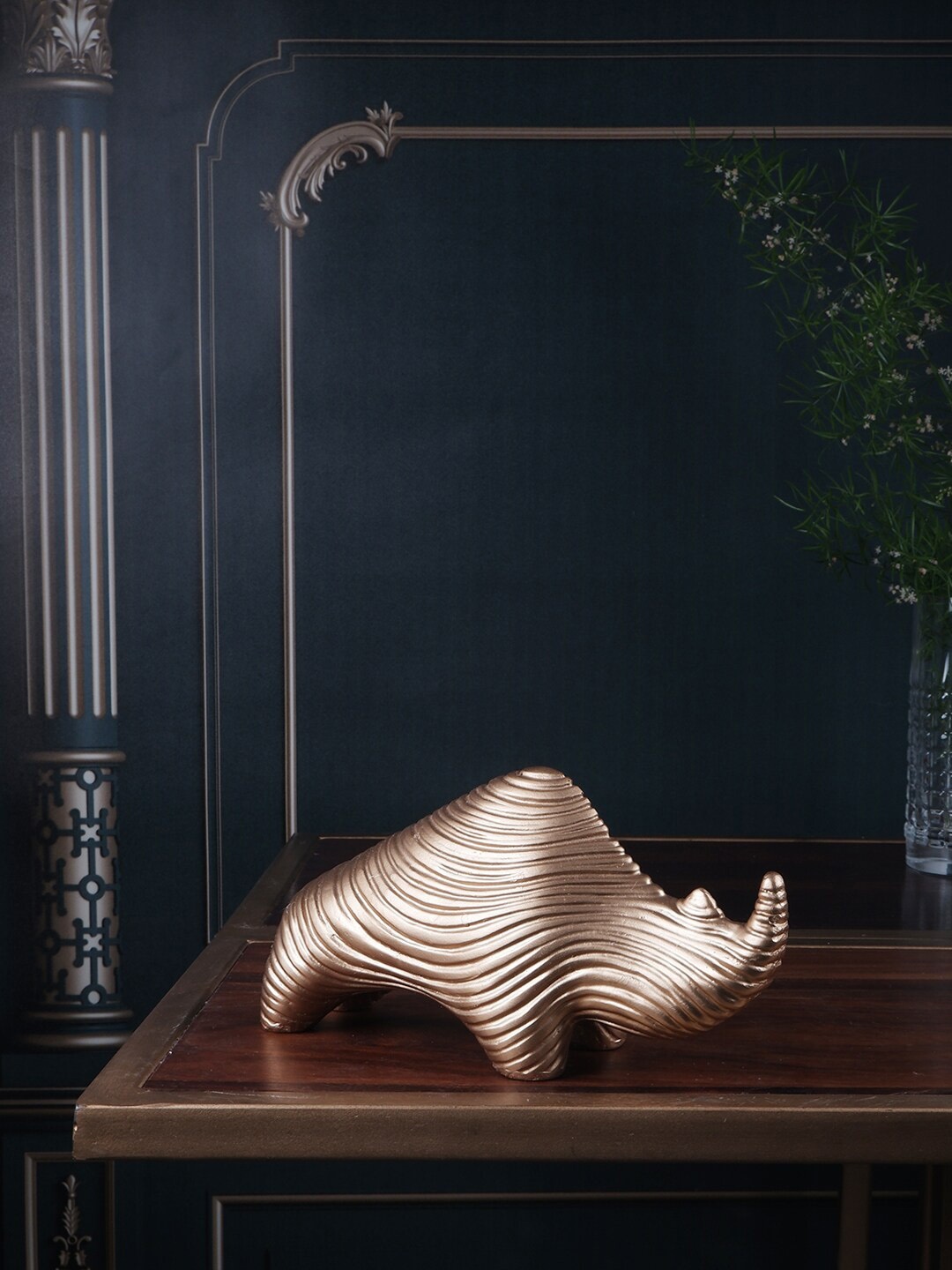 

THE WHITE INK DECOR Gold-Toned Rhino Figurine Showpiece