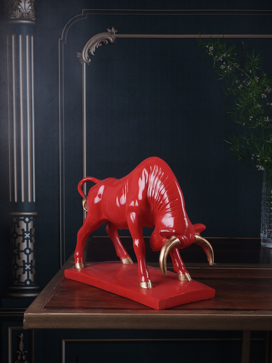 

THE WHITE INK DECOR Red Bull figurine Showpiece