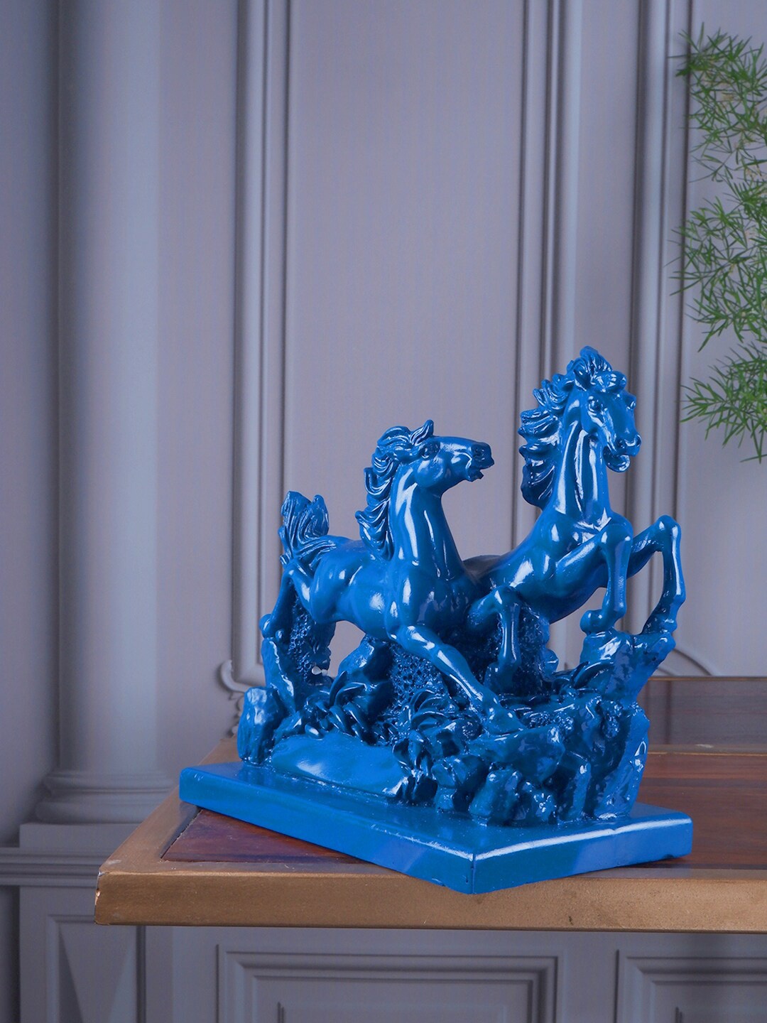 

THE WHITE INK DECOR Blue Fengshui Horse Figurine Resin Showpiece