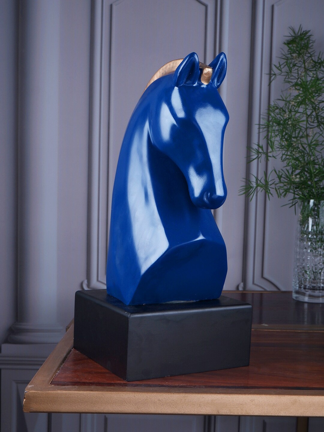 

THE WHITE INK DECOR Blue Knight Horse Figurine Showpiece