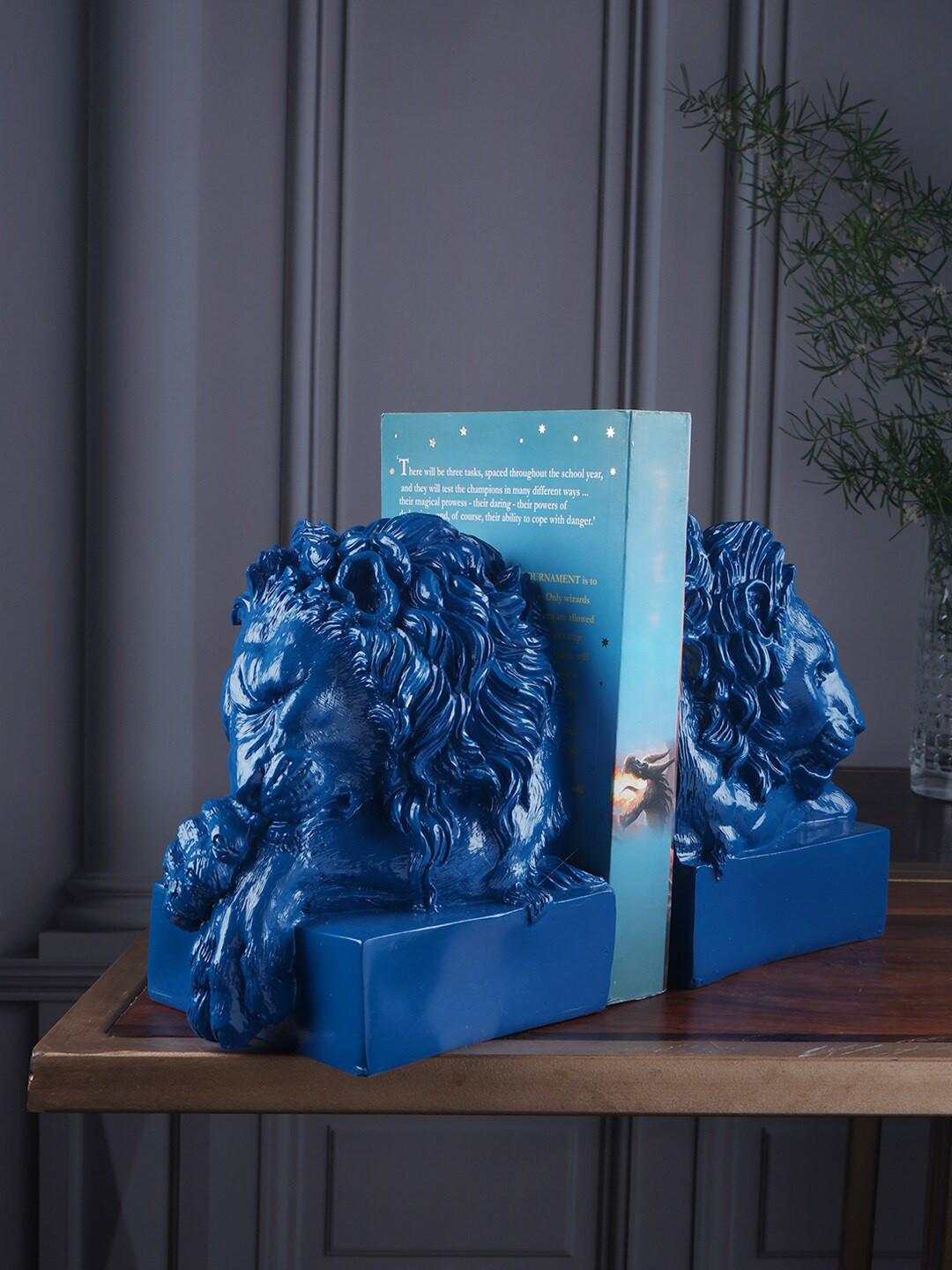 

THE WHITE INK DECOR Blue Book End Set Premium Antique Finish Showpiece
