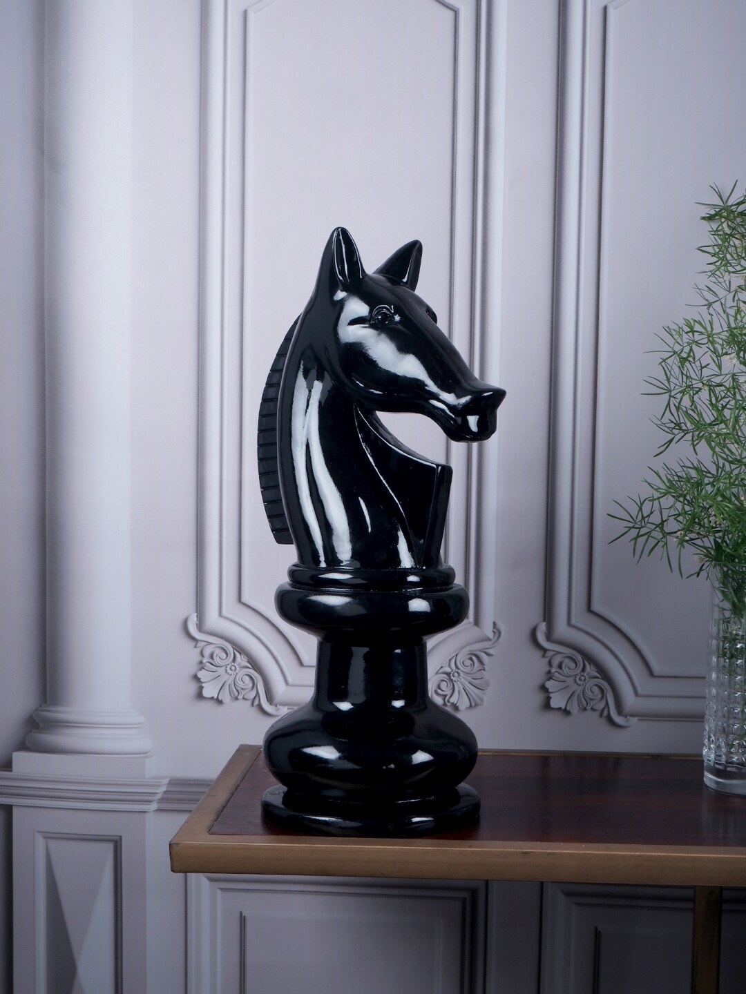 

THE WHITE INK DECOR Black Solid Knight Horse Showpiece