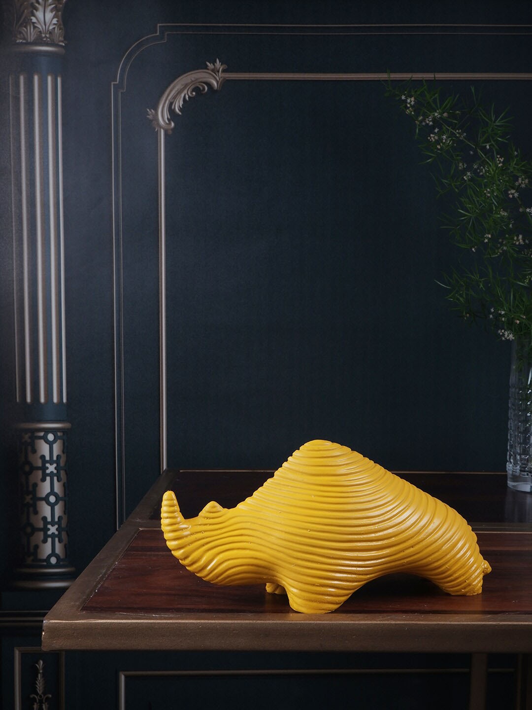

THE WHITE INK DECOR Yellow Rhino Figurine Showpiece