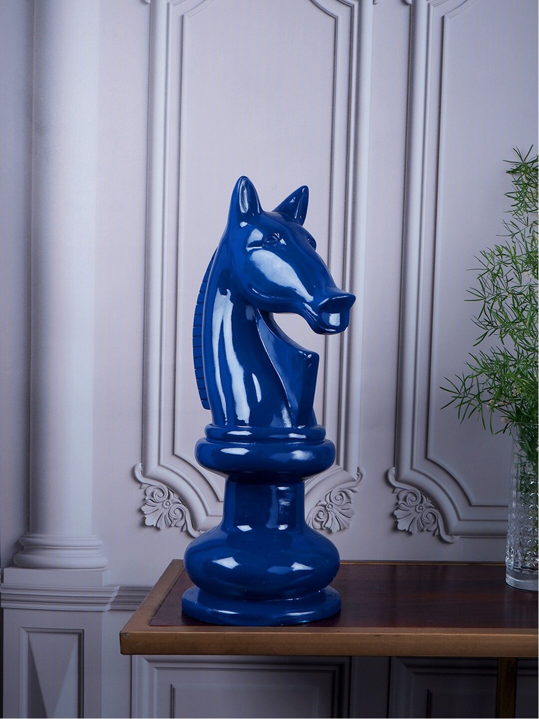 

THE WHITE INK DECOR Blue Knight Horse Figurine Resin Showpiece