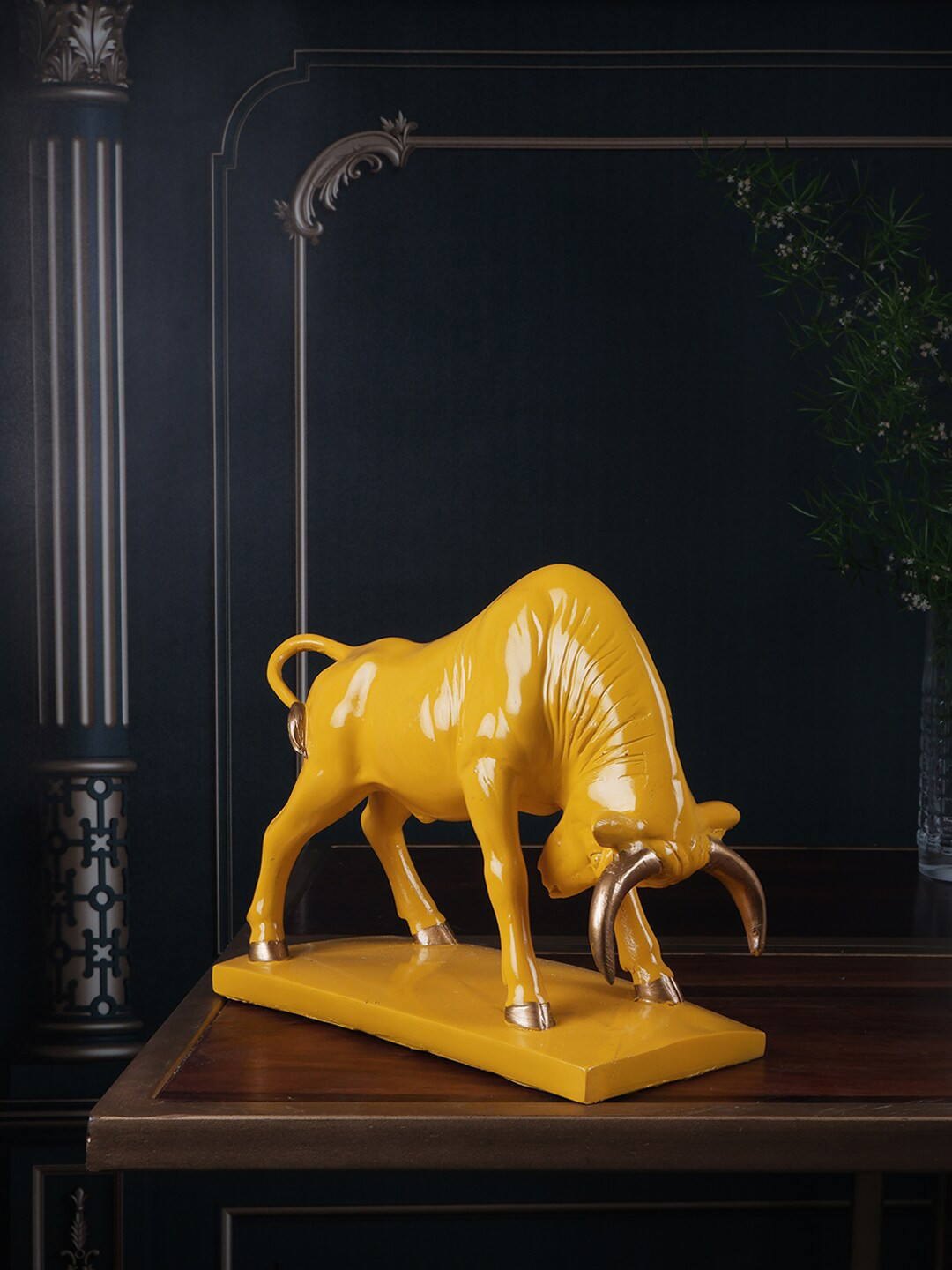 

THE WHITE INK DECOR Yellow Bull Figurine Showpiece