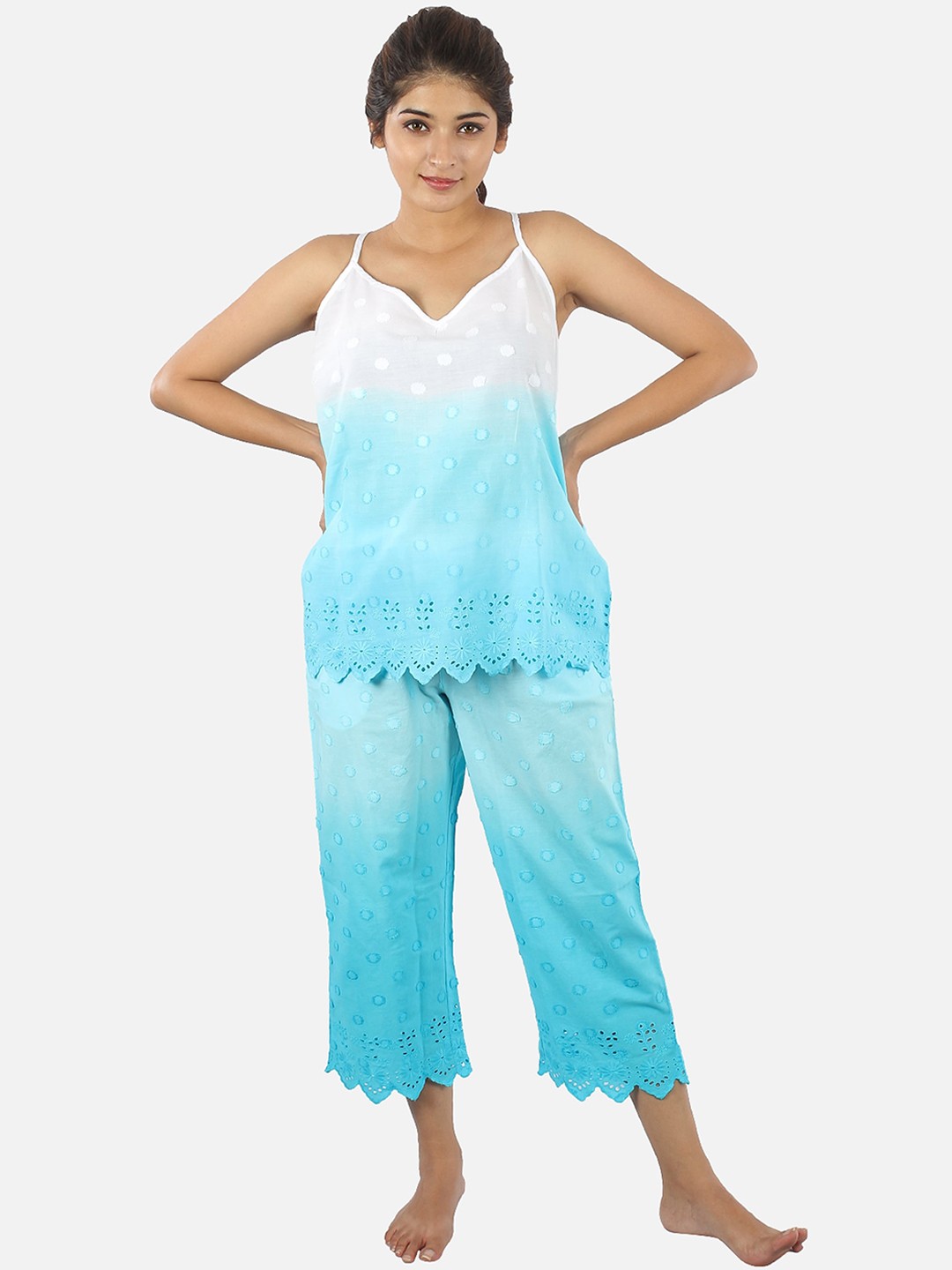 

BStories Women Blue & White Night suit