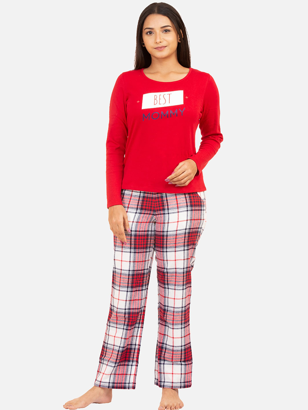 

BStories Women Red & White Printed Night suit