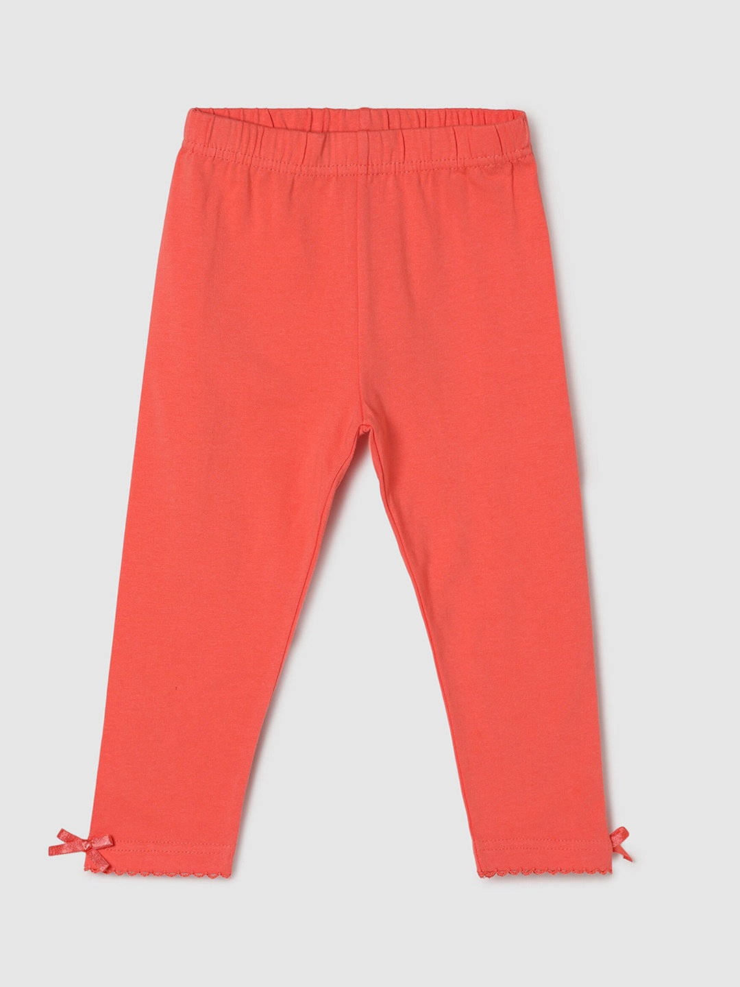 

Max Girls Coral Pink Solid Ankle-Length Leggings