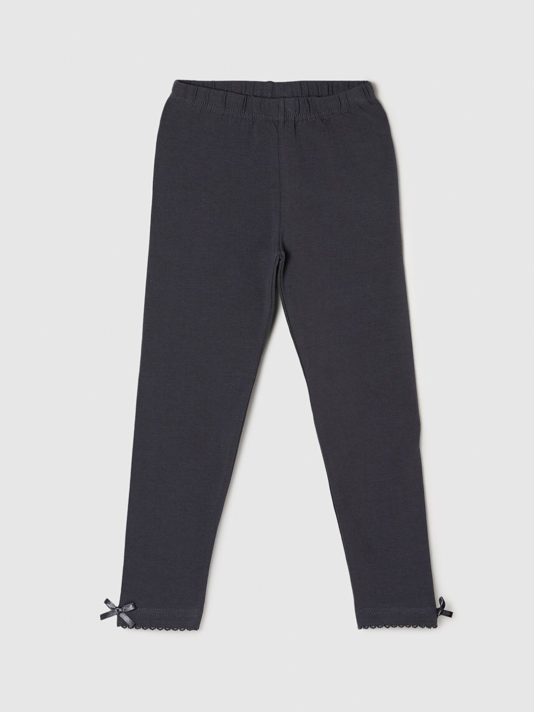

max Girls Grey Solid Cotton Ankle-Length Leggings