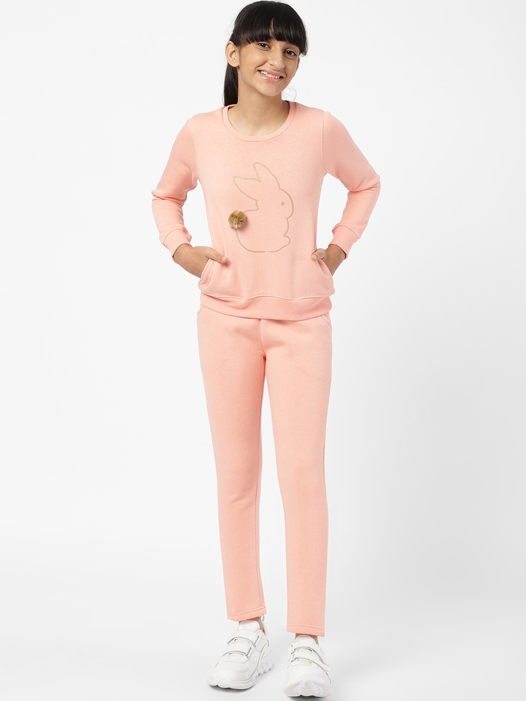 

Sweet Dreams Girls Pink Printed Full Sleeves Tracksuit