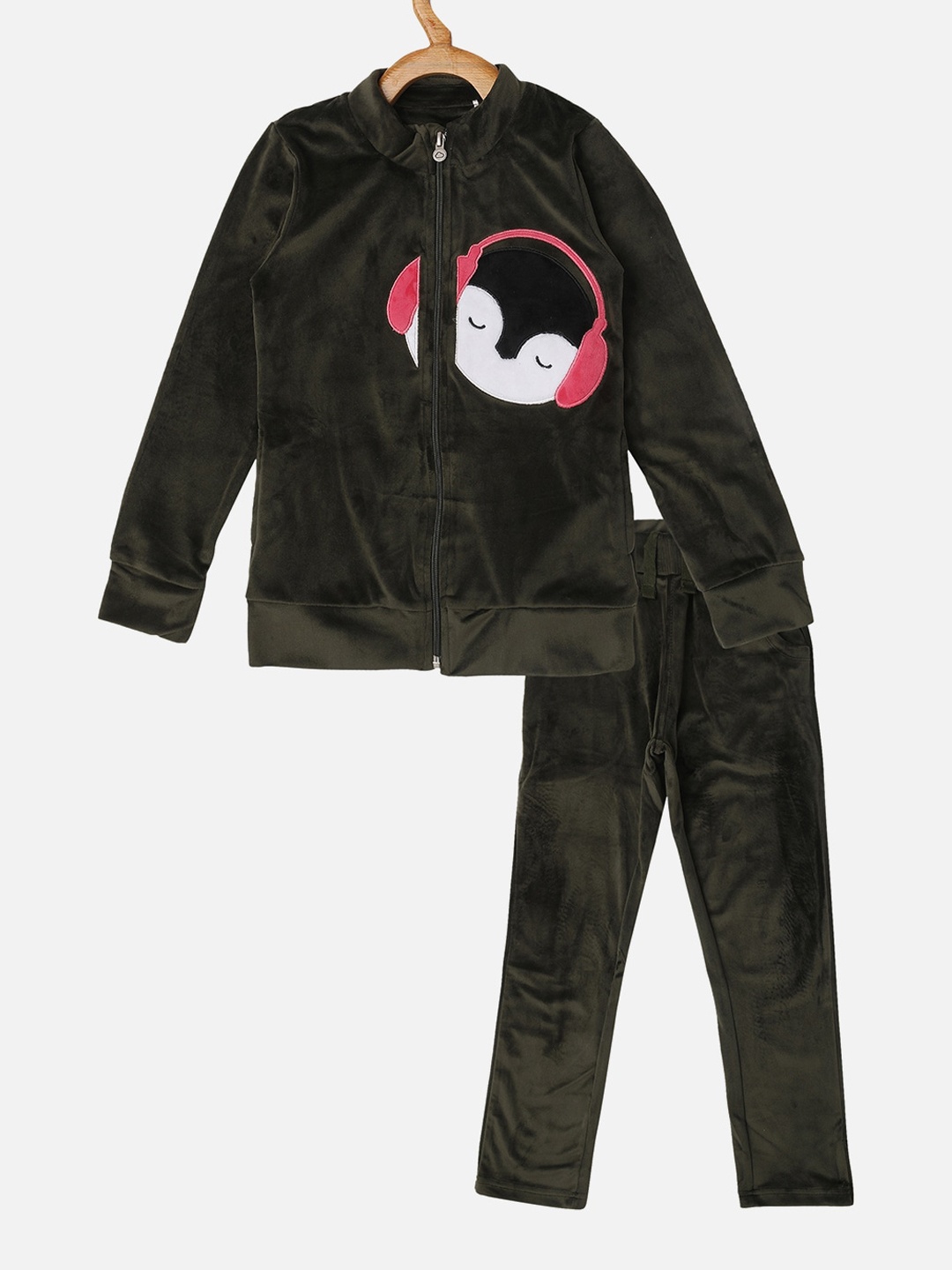 

Sweet Dreams Girls Olive Green Printed Tracksuit