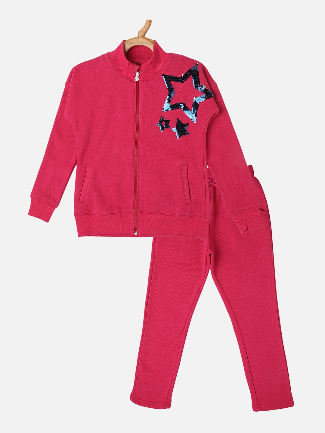 

Sweet Dreams Girls Fuchsia Fleece Printed Tracksuit