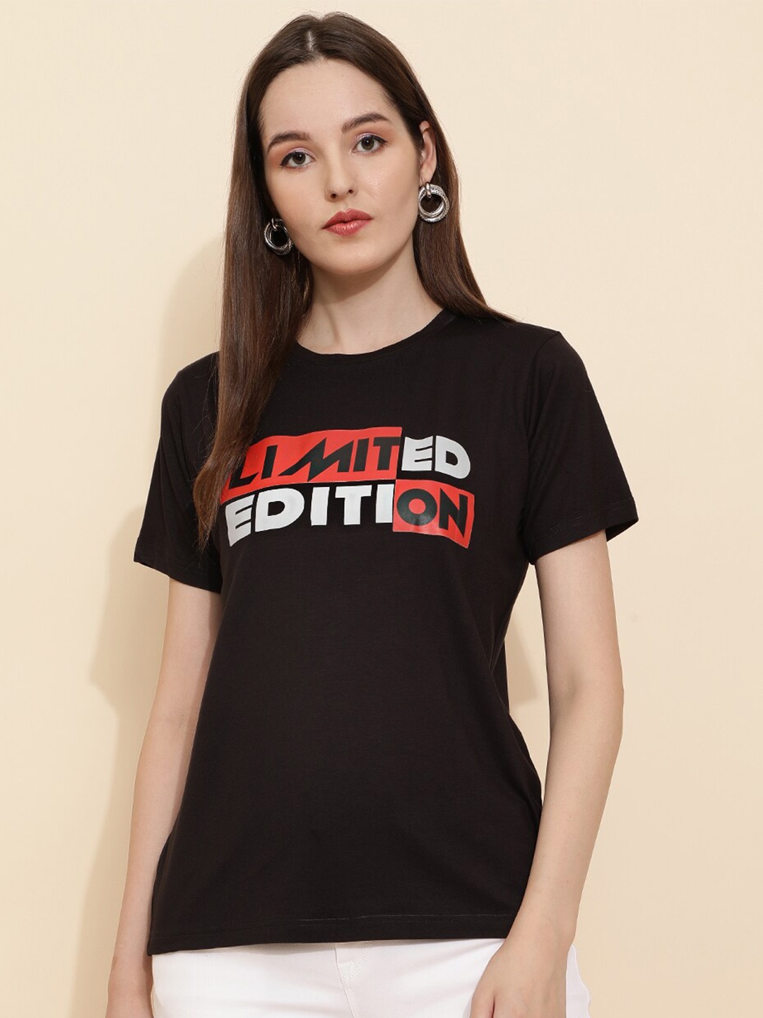 

J Turritopsis Women Black Typography Printed T-shirt