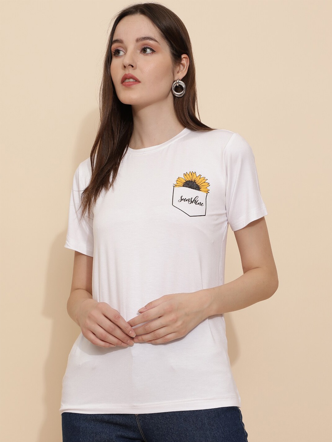 

J Turritopsis Women White Typography Printed T-shirt