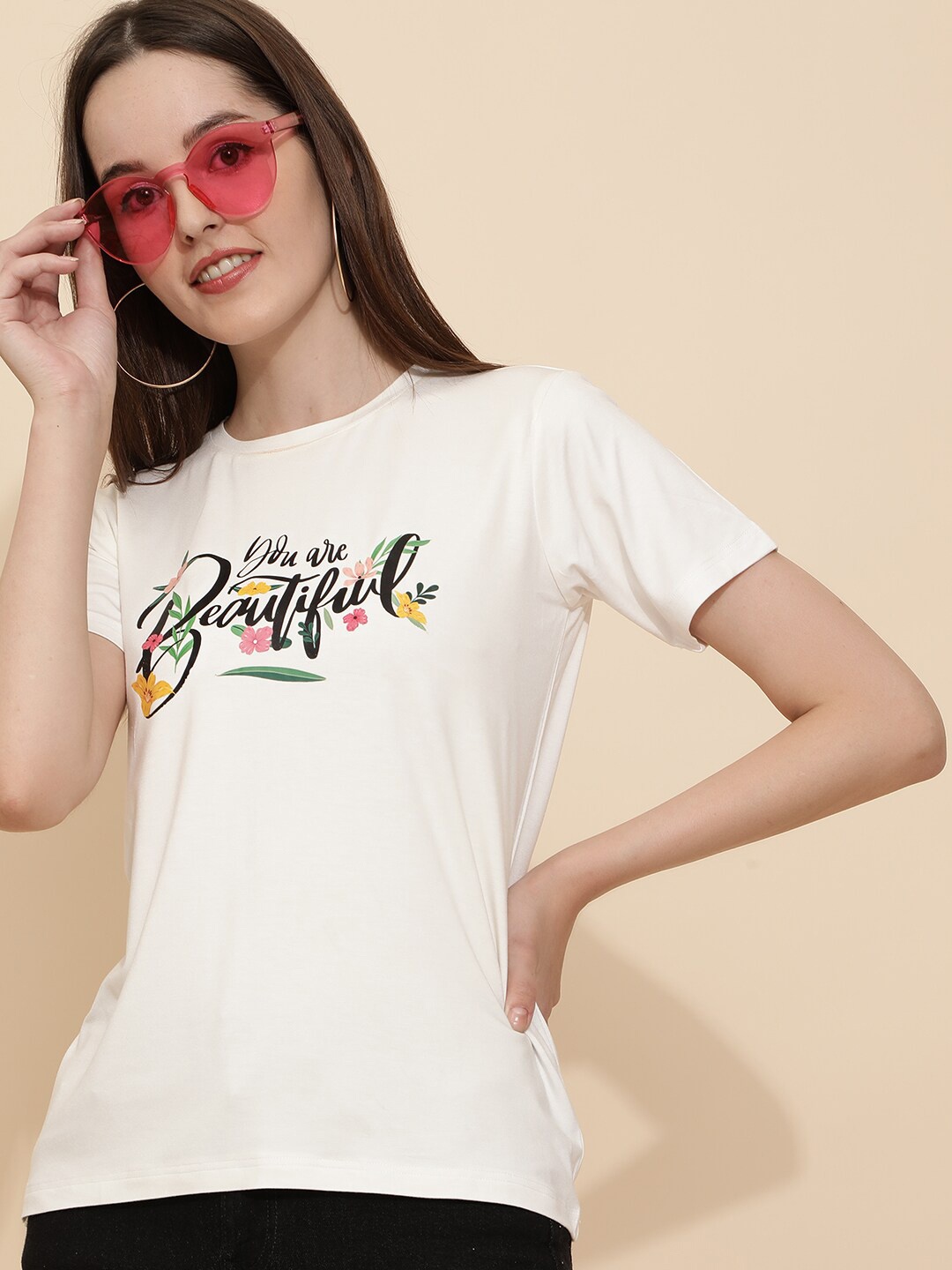 

J Turritopsis Women White Typography Printed Regular Fit T-shirt