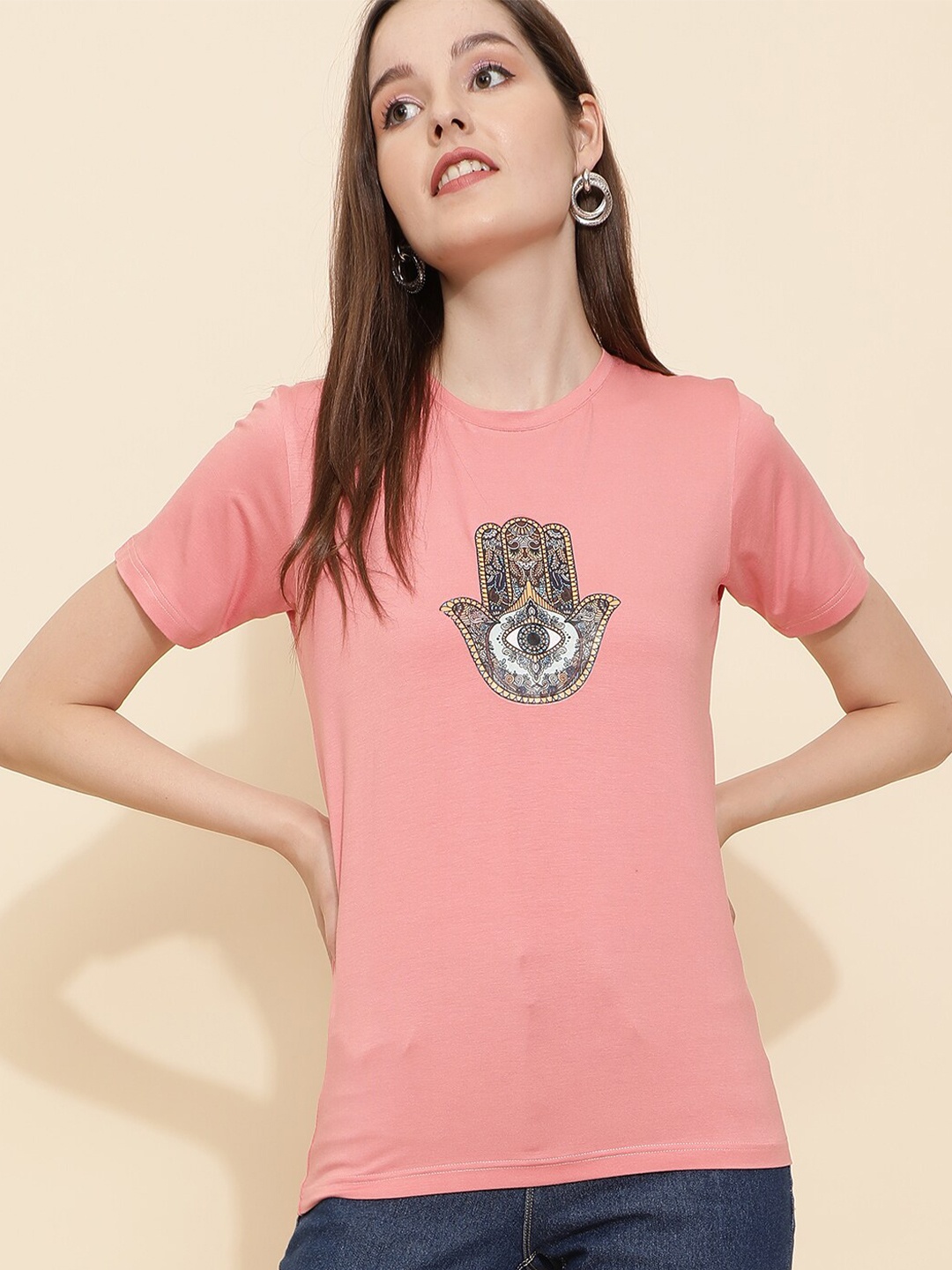 

J Turritopsis Women Pink Round Neck T-shirt