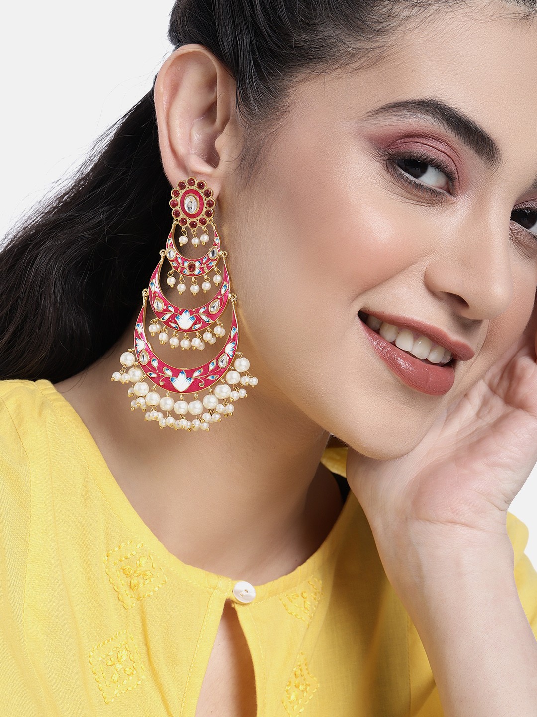 

Peora Gold-Plated Crescent Shaped Chandbalis Earrings, Magenta