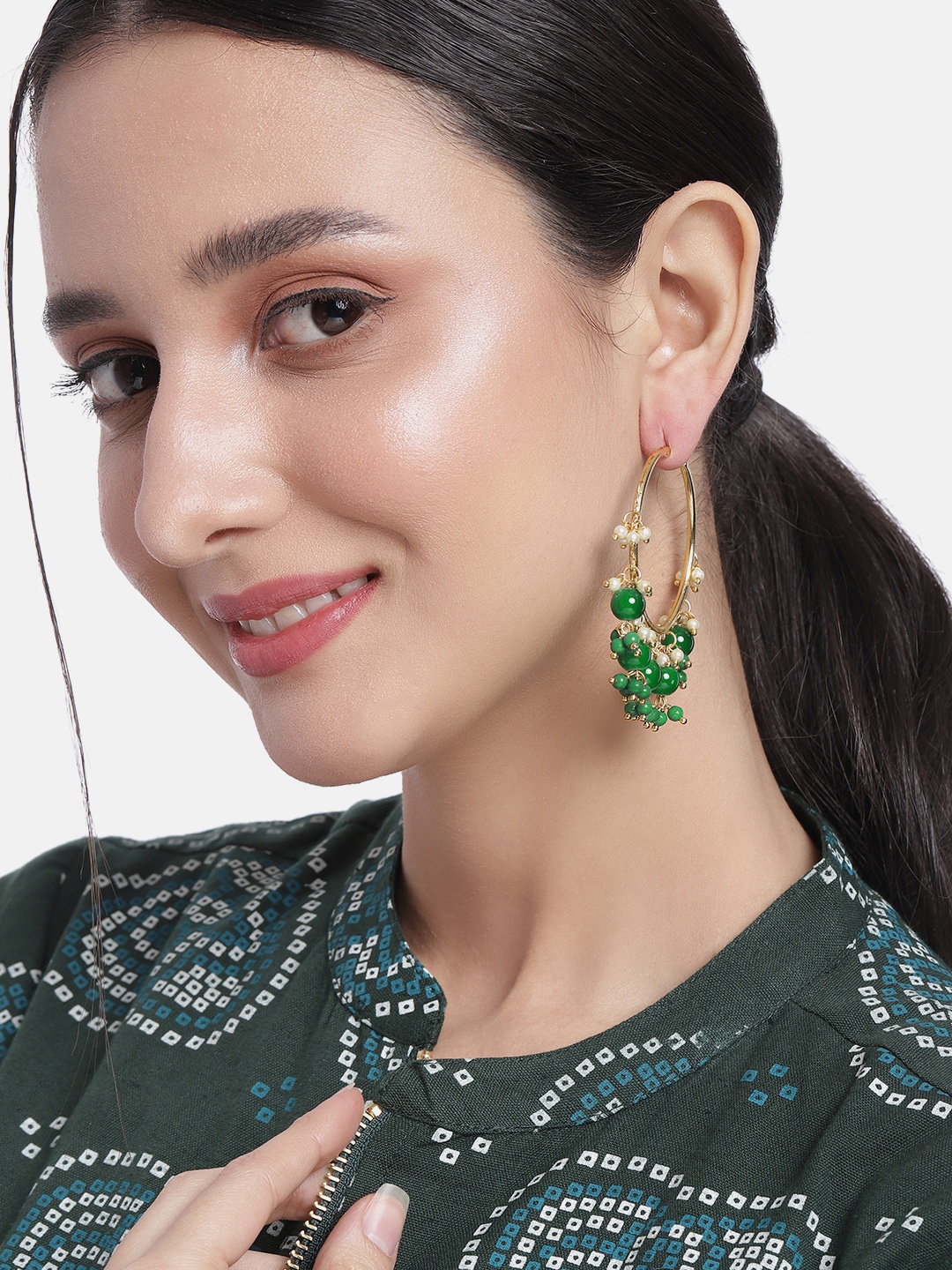 

Peora Gold-Plated Classic Hoop Earrings, Green