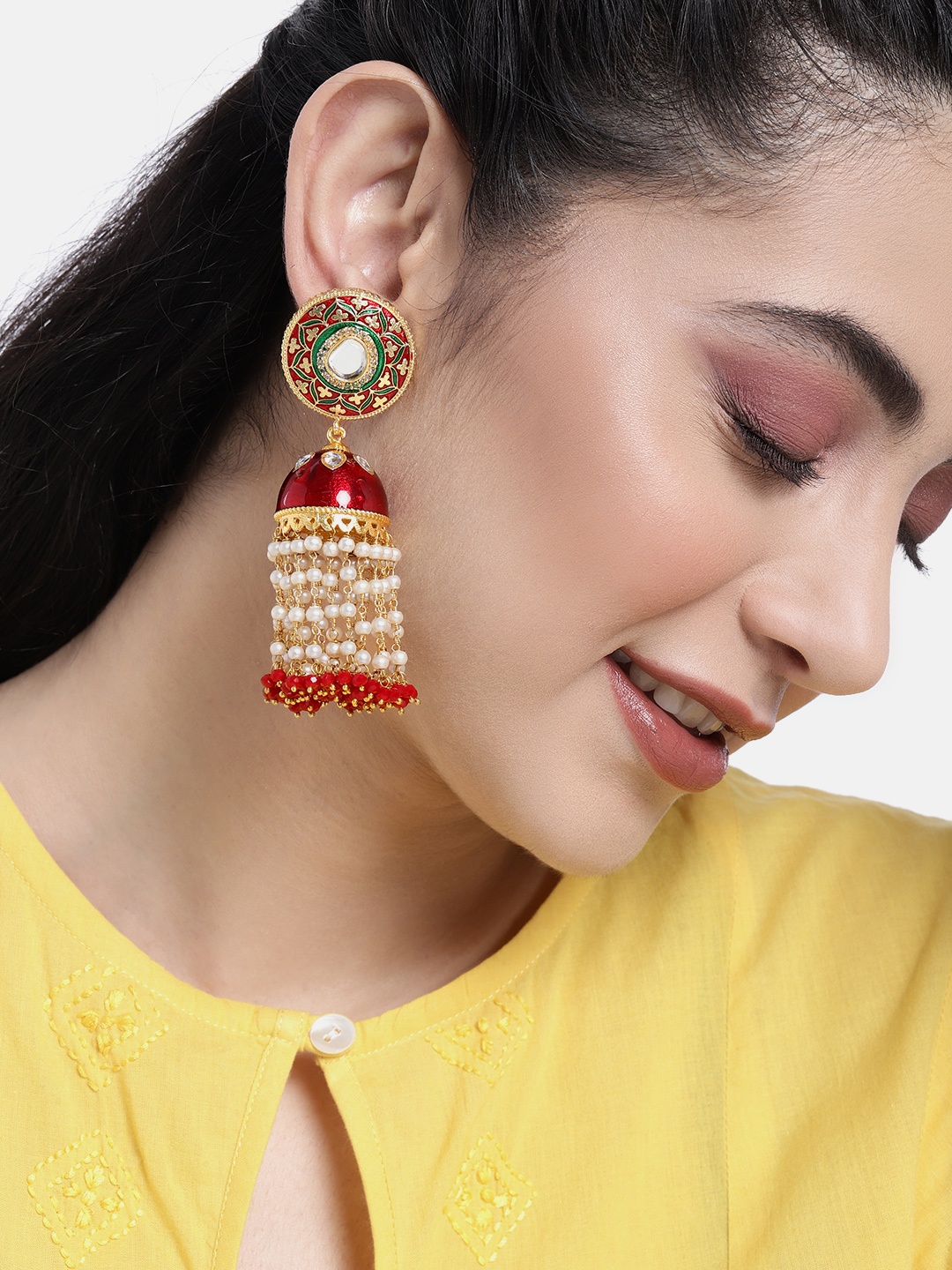 

Peora Gold-Plated Dome Shaped Jhumkas Earrings, Maroon