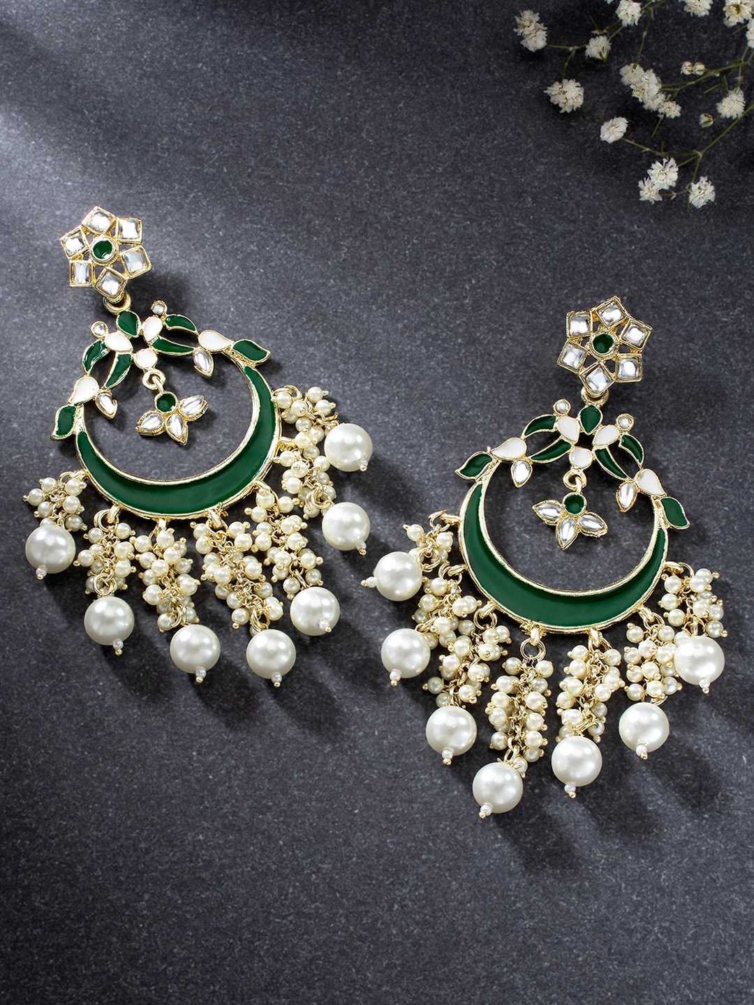 

Peora Gold-Plated Crescent Shaped Chandbalis Earrings, Green