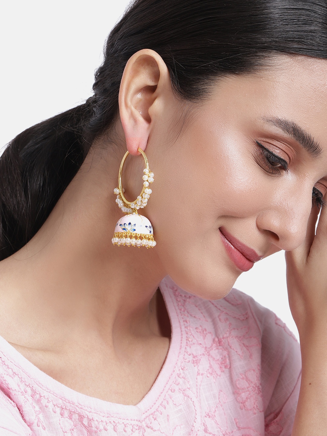 

Peora Pink Dome Shaped Beaded Jhumkas Earrings