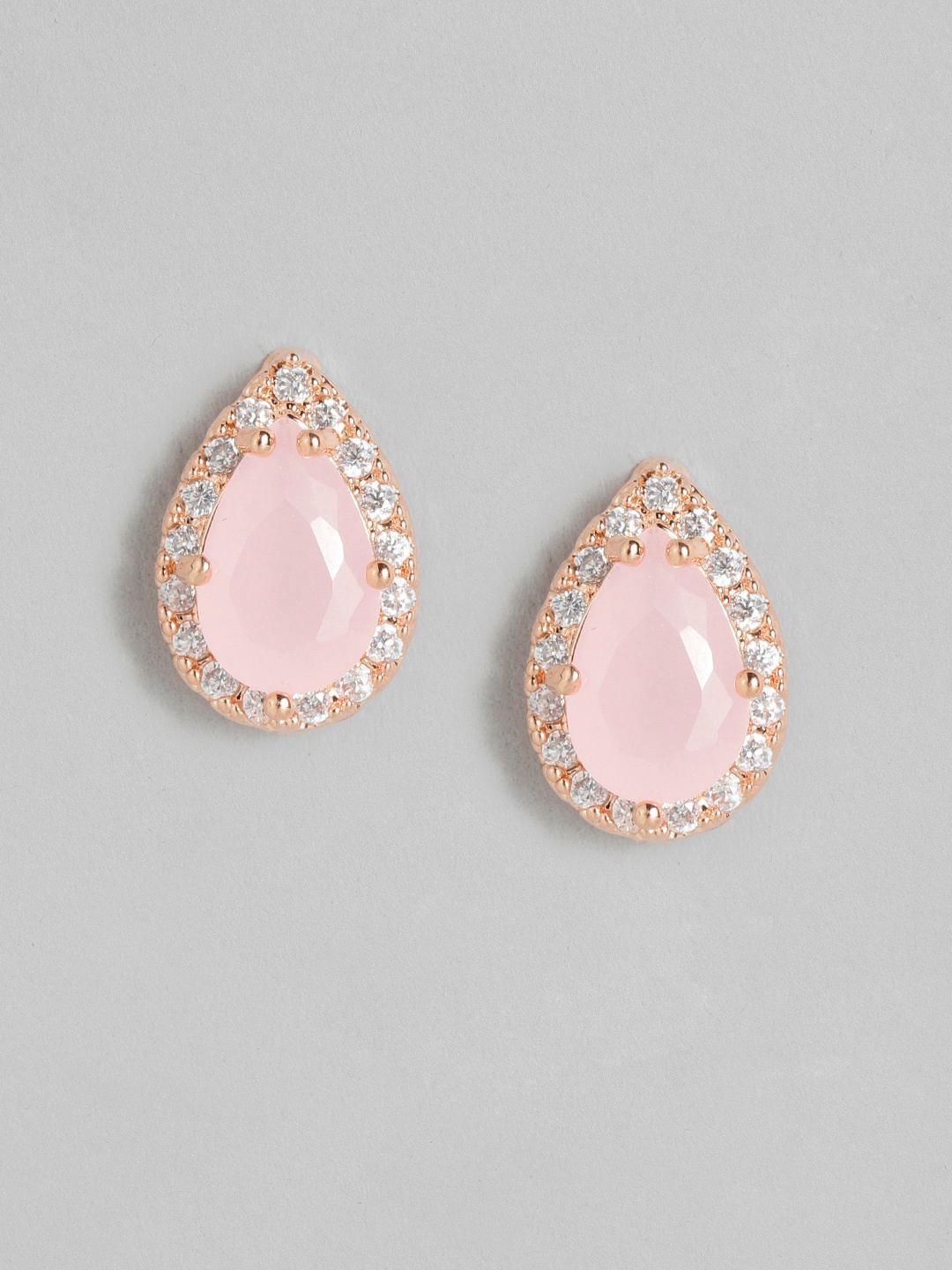 

Peora Rose Gold-Plated Teardrop Shaped Studs Earrings, Pink