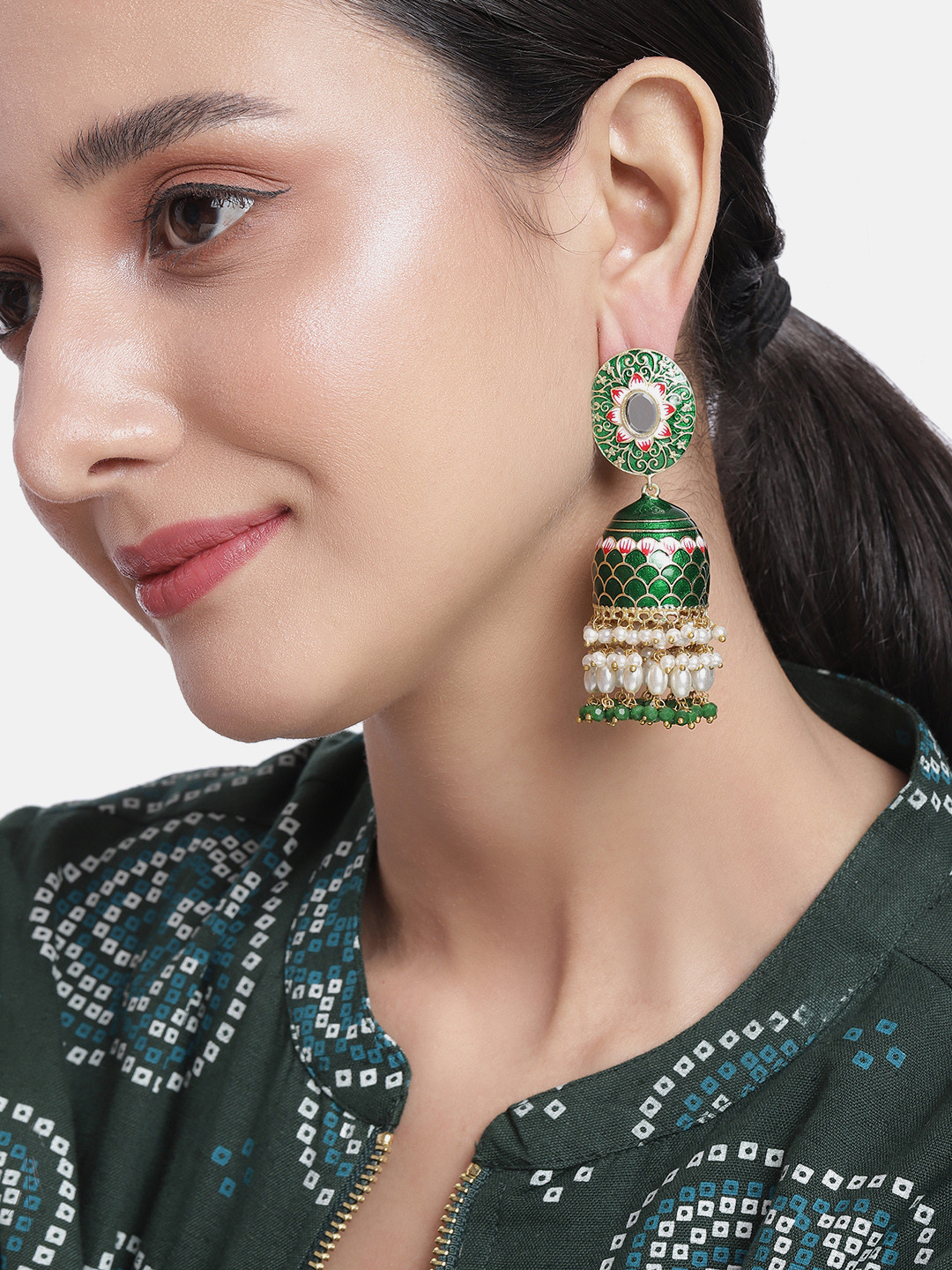 

Peora Gold-Plated Dome Shaped Jhumkas Earrings, Green