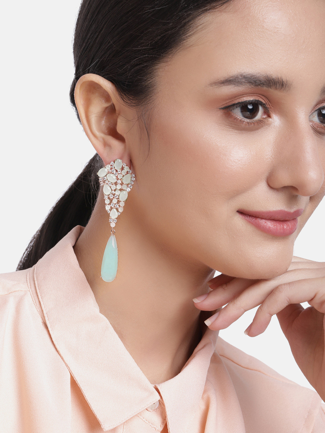 

Peora Blue Teardrop Shaped Stone Studded Drop Earrings