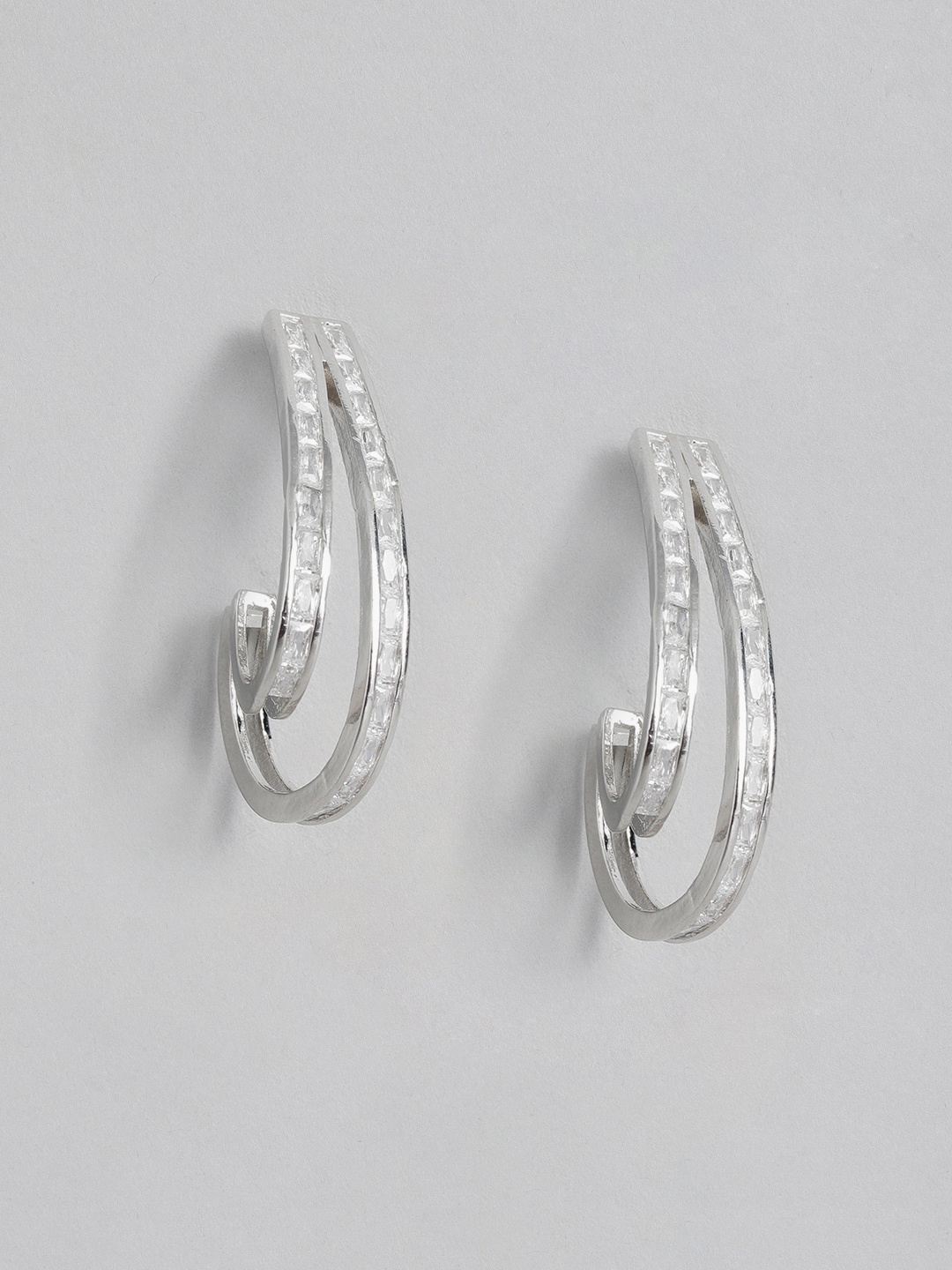 

Peora Silver-Plated Contemporary Half Hoop Earrings