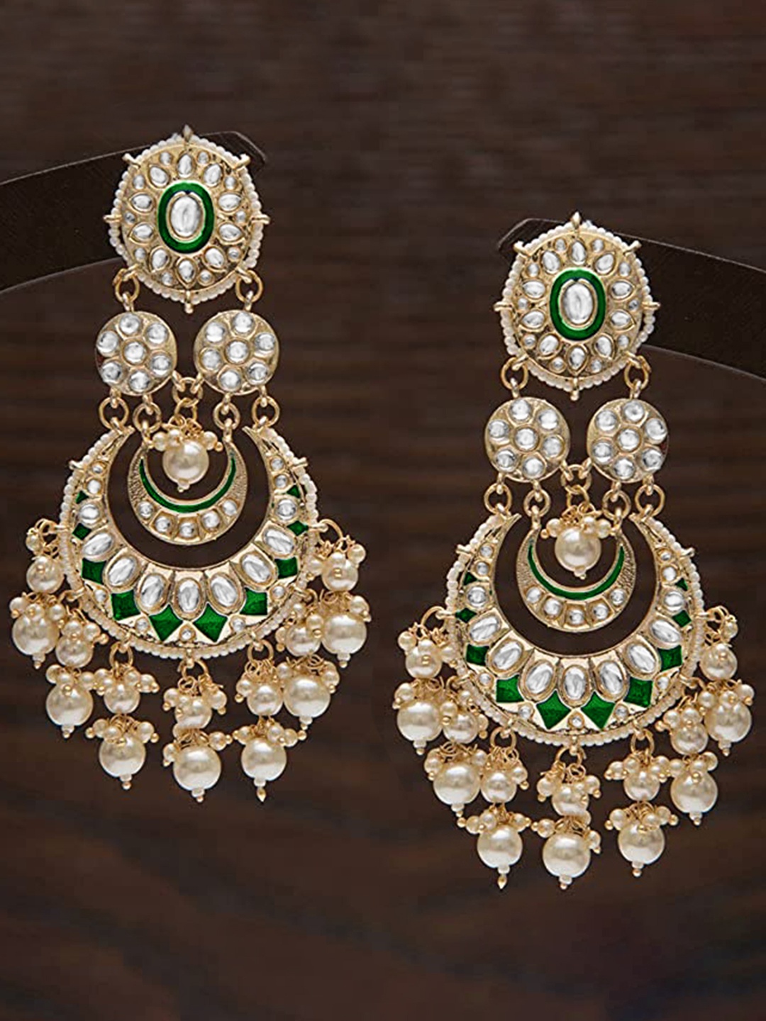 

Peora Gold-Plated Crescent Shaped Chandbalis Earrings, Green