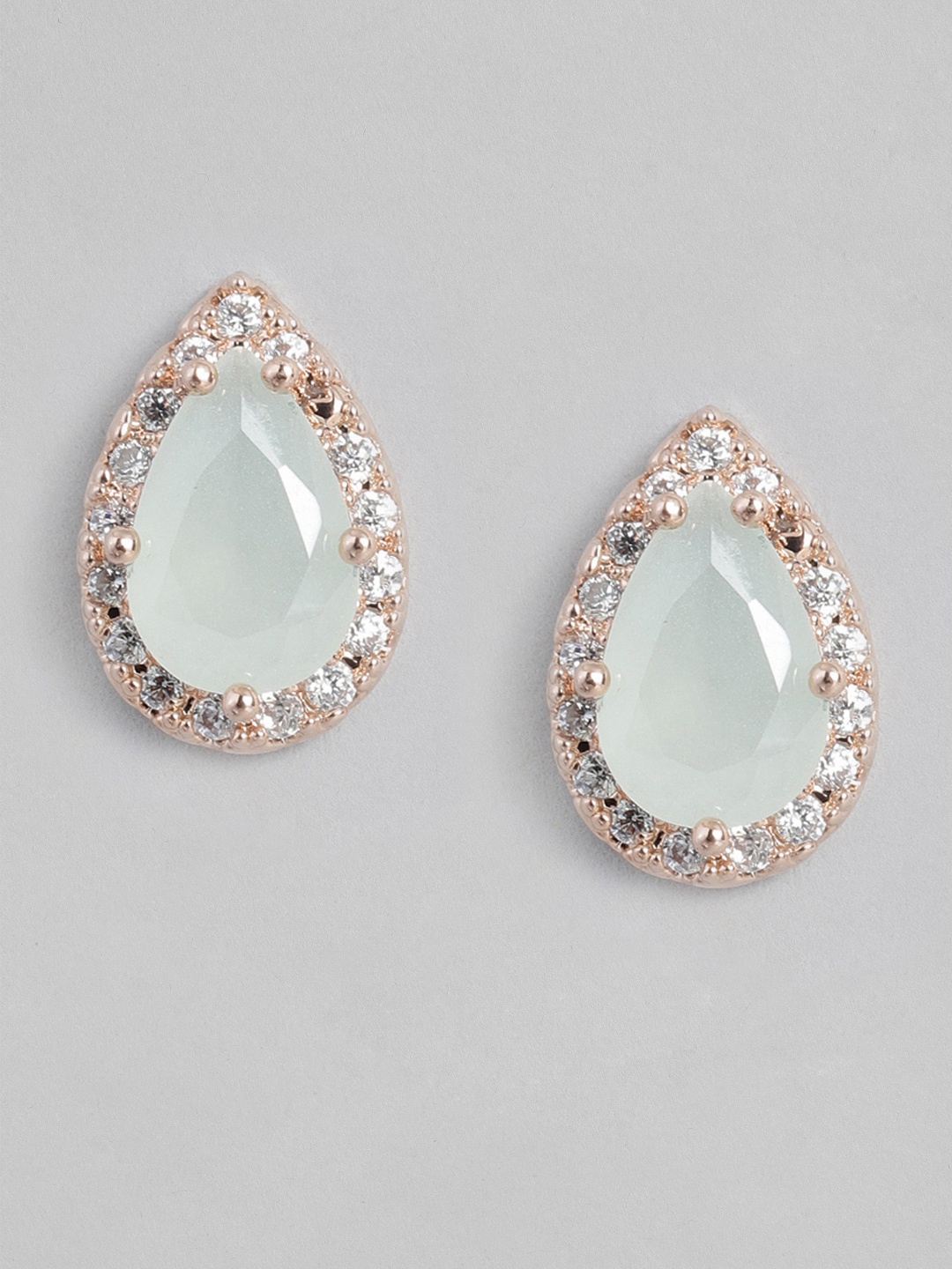

Peora Rose Gold-Plated Teardrop Shaped Studs Earrings, Sea green