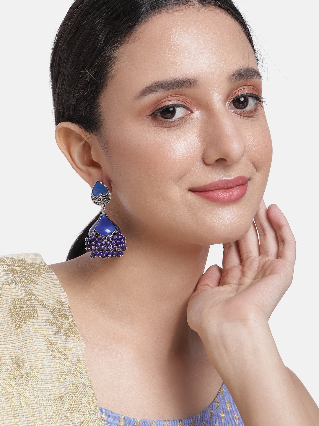 

Peora Blue Dome Shaped Beaded Jhumkas Earrings