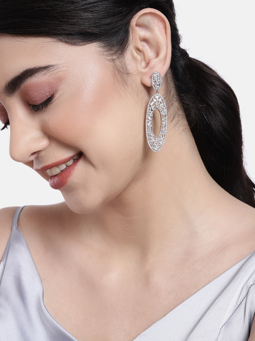 

Peora Silver-Plated Contemporary Drop Earrings