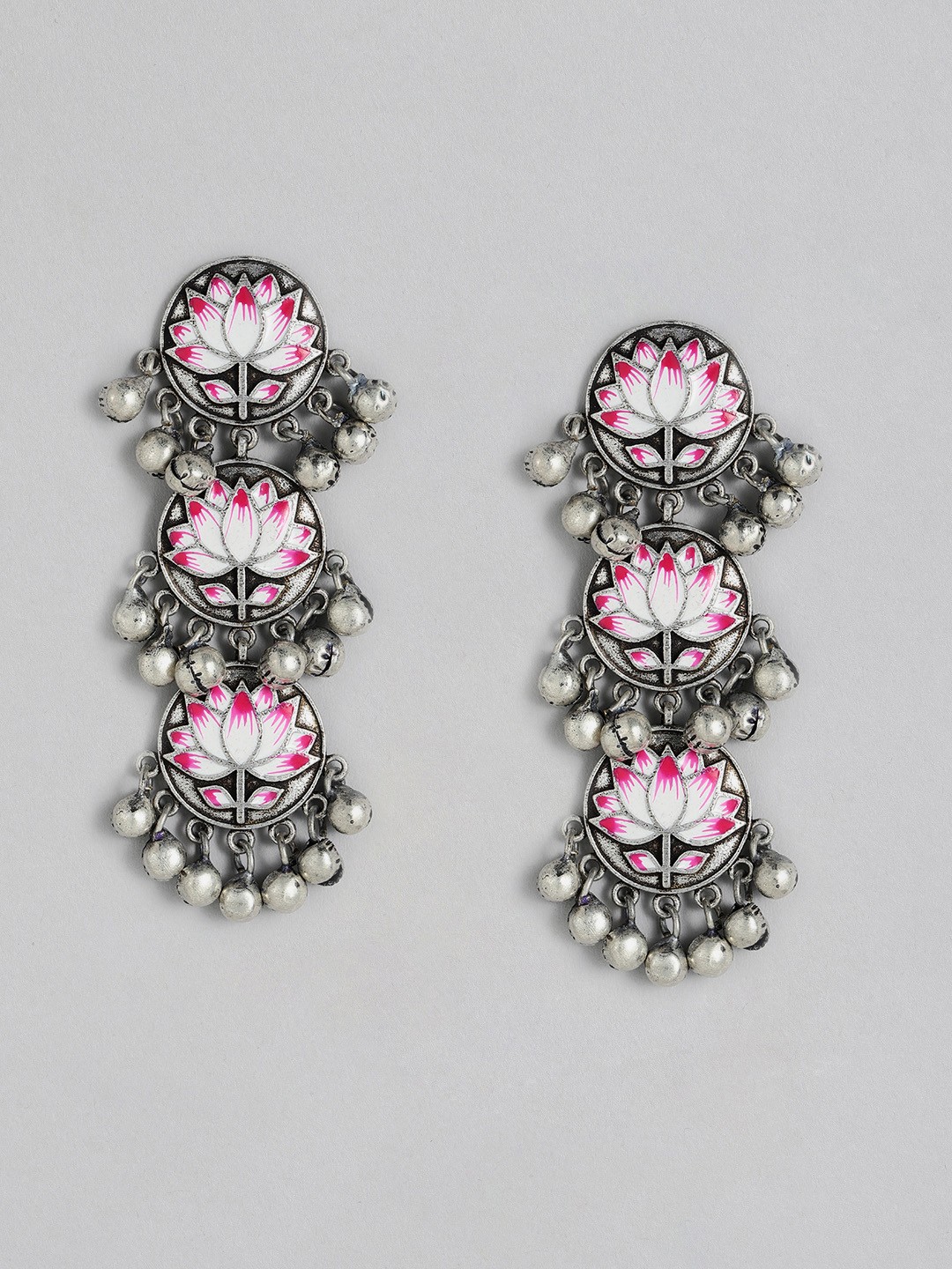 

Peora Magenta & Silver-Toned Classic Drop Earrings