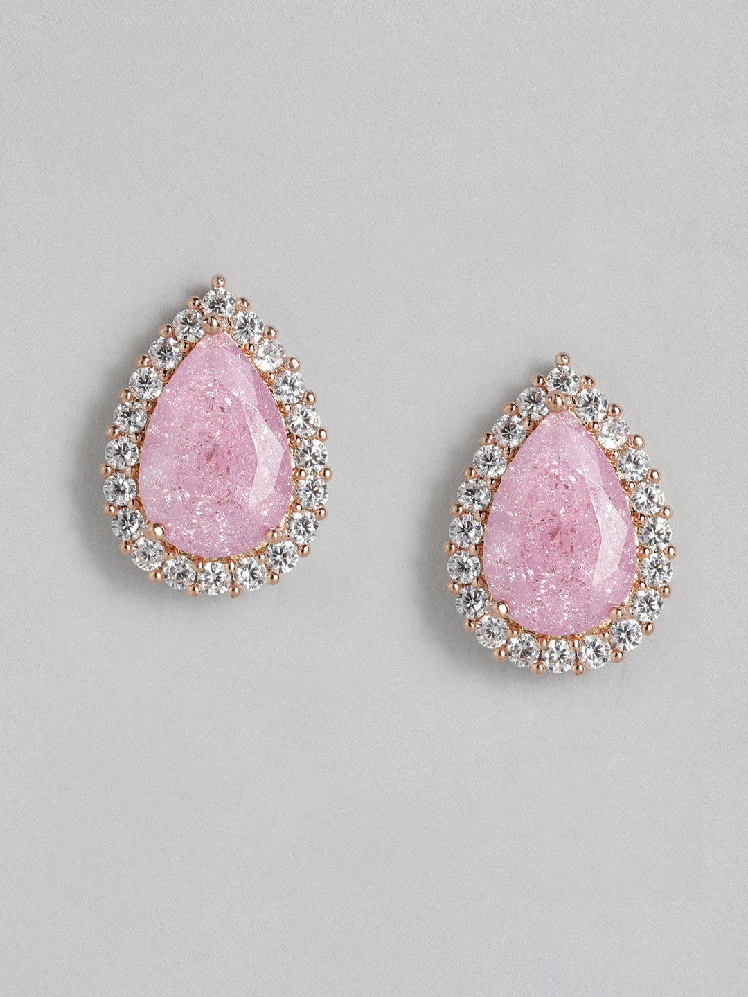 

Peora Rose Gold-Plated Teardrop Shaped Studs Earrings, Pink