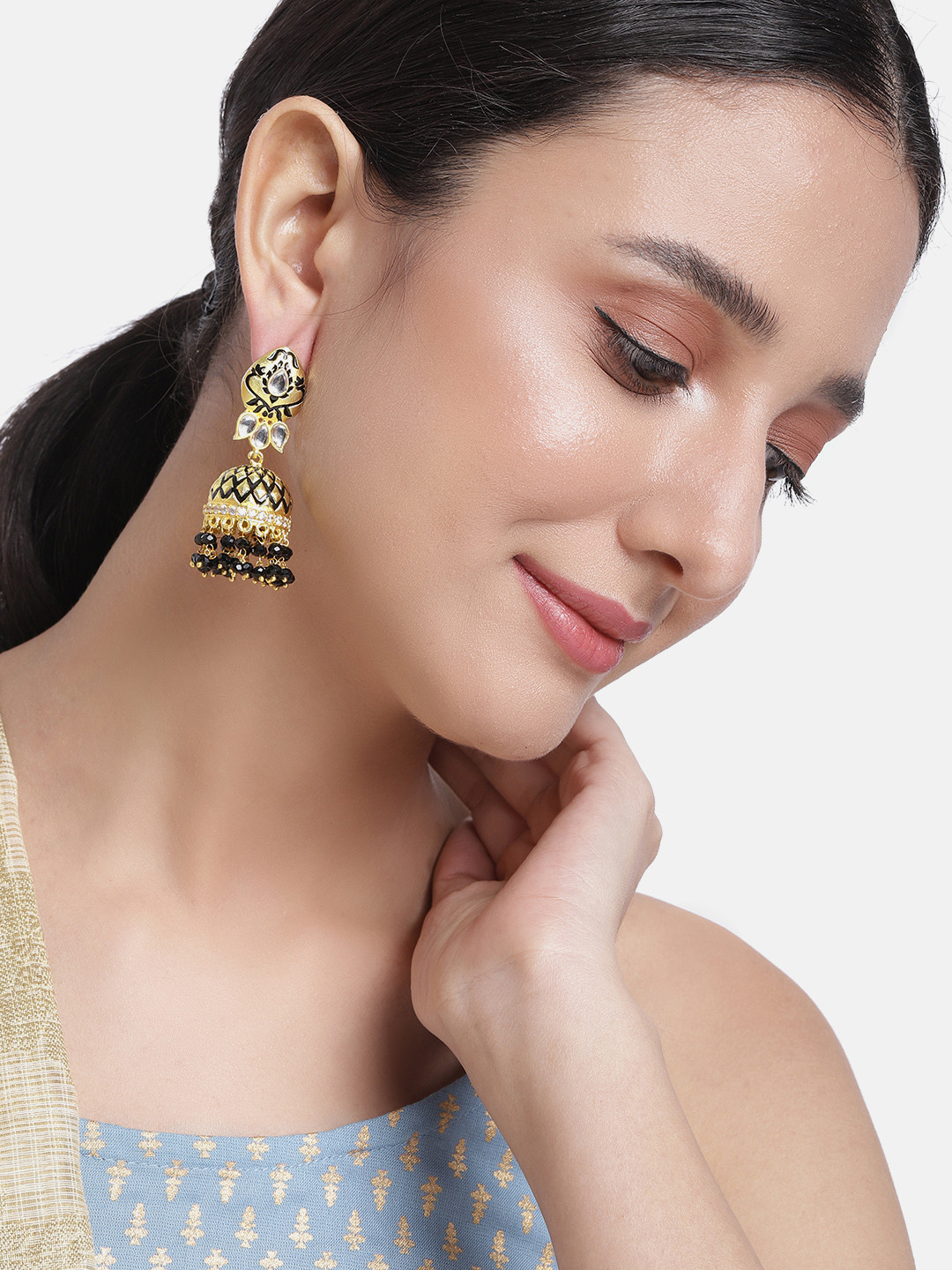 

Peora Gold-Plated Dome Shaped Jhumkas Earrings, Green