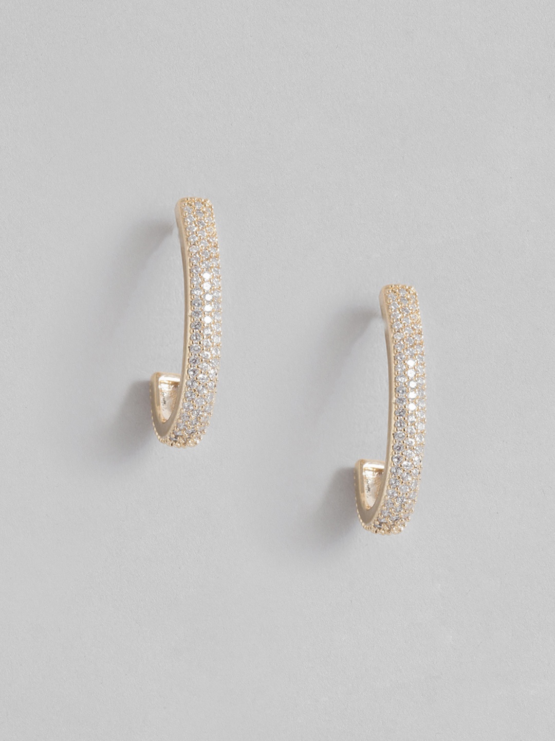 

Peora Gold-Plated American Diamond Studded Geometric Half Hoop Earrings