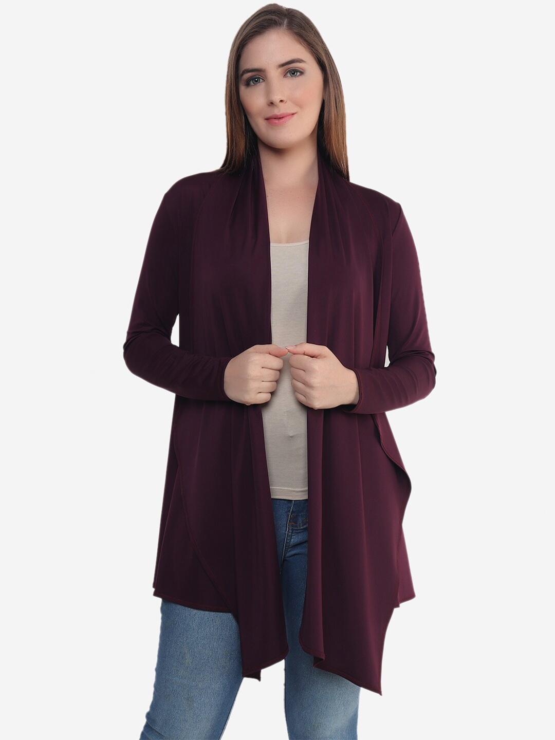 

Beau Design Women Maroon Open Front Shrug