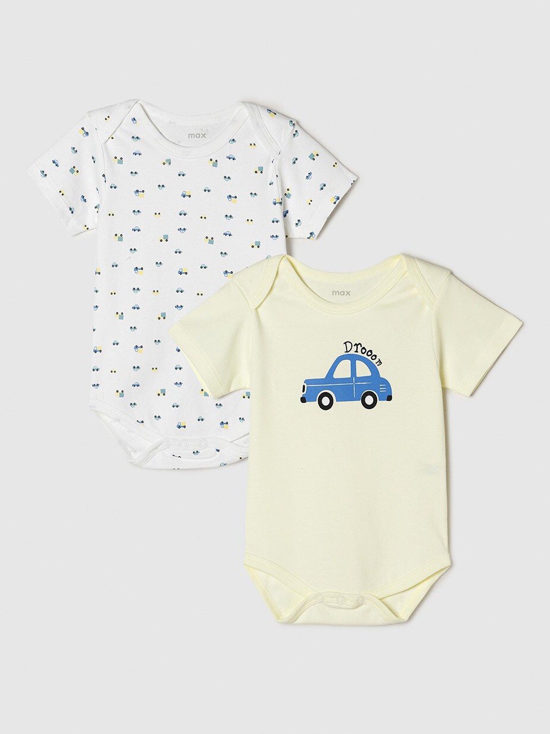 

max Infant Boys Pack Of 2 Yellow & White Printed Cotton Bodysuit