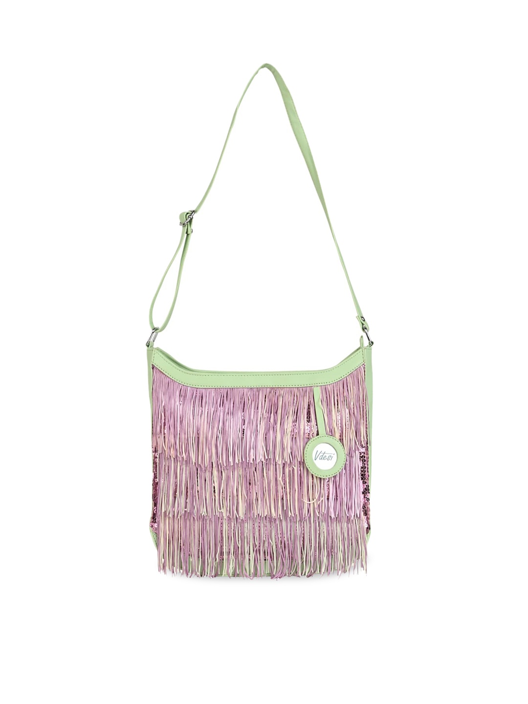 

Vdesi Teal PU Structured Sling Bag with Fringed