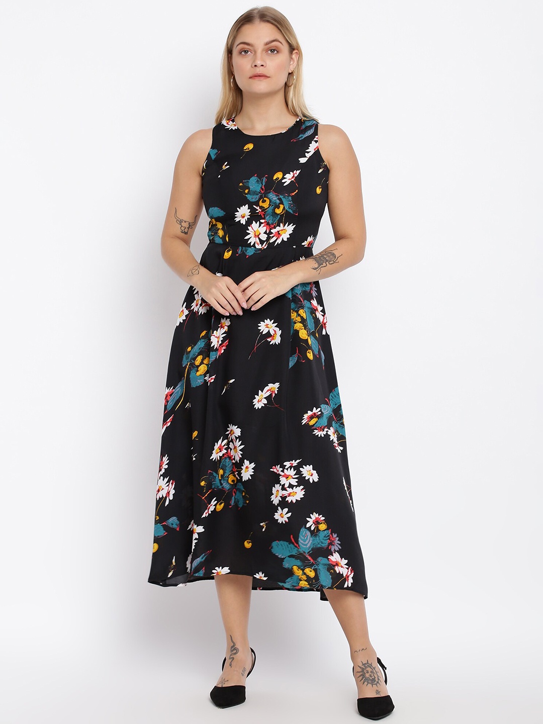

abof Women Black Floral Midi Dress