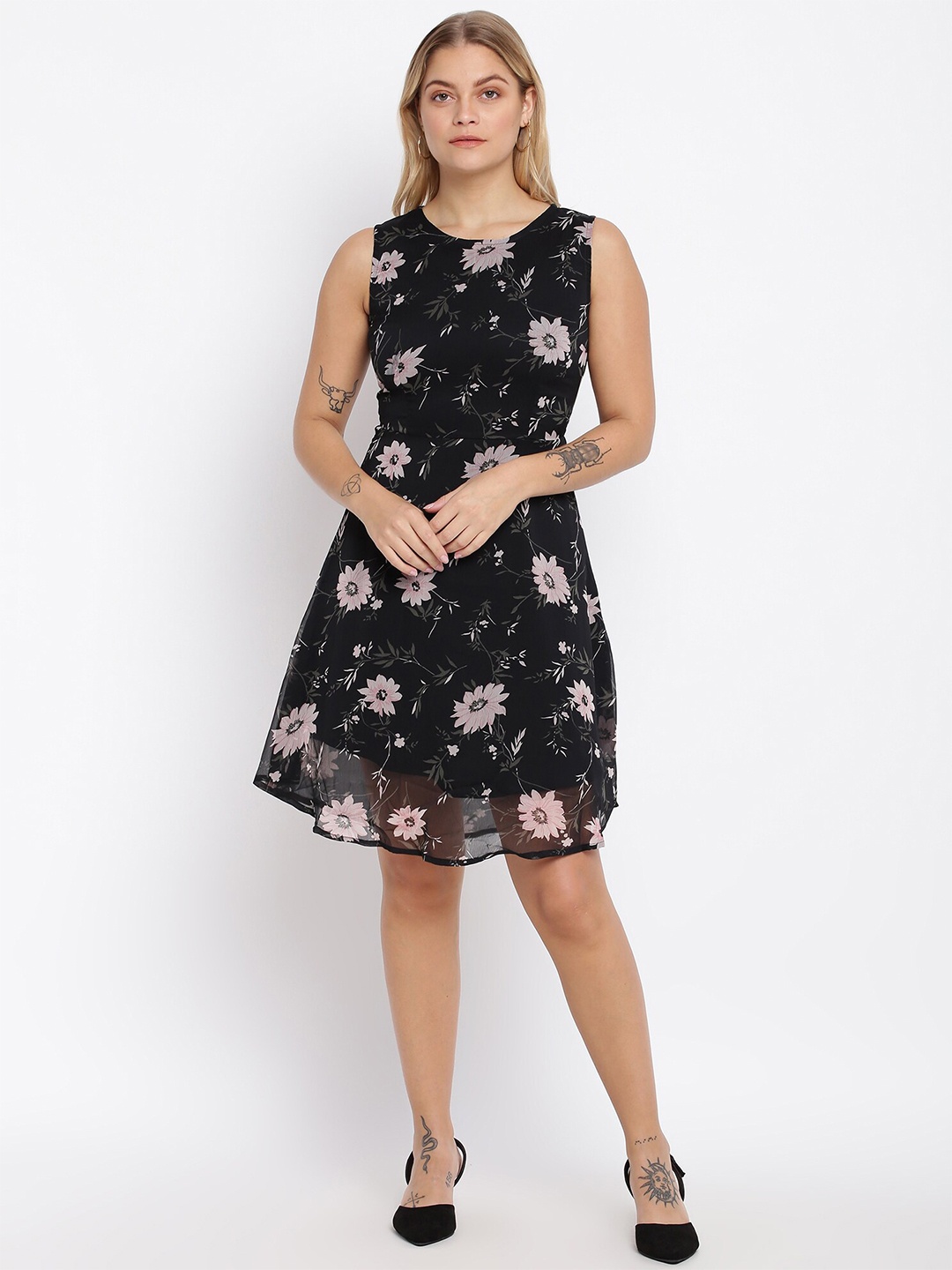 

abof Women Black Floral Dress