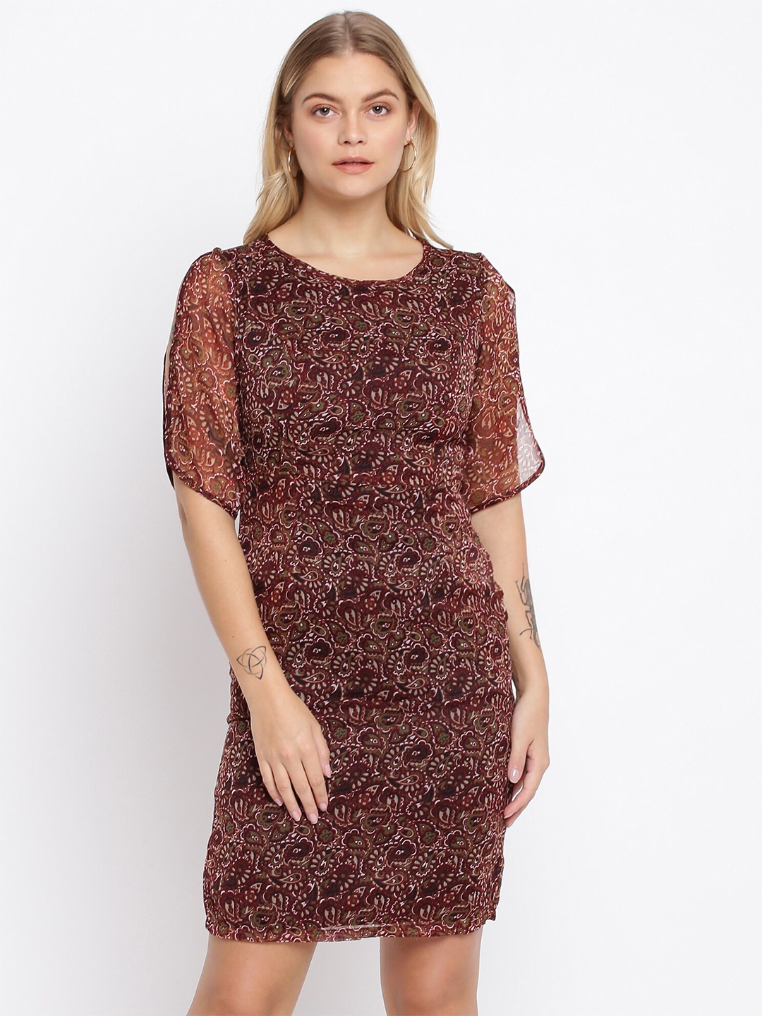 

abof Women Maroon Printed Sheath Dress