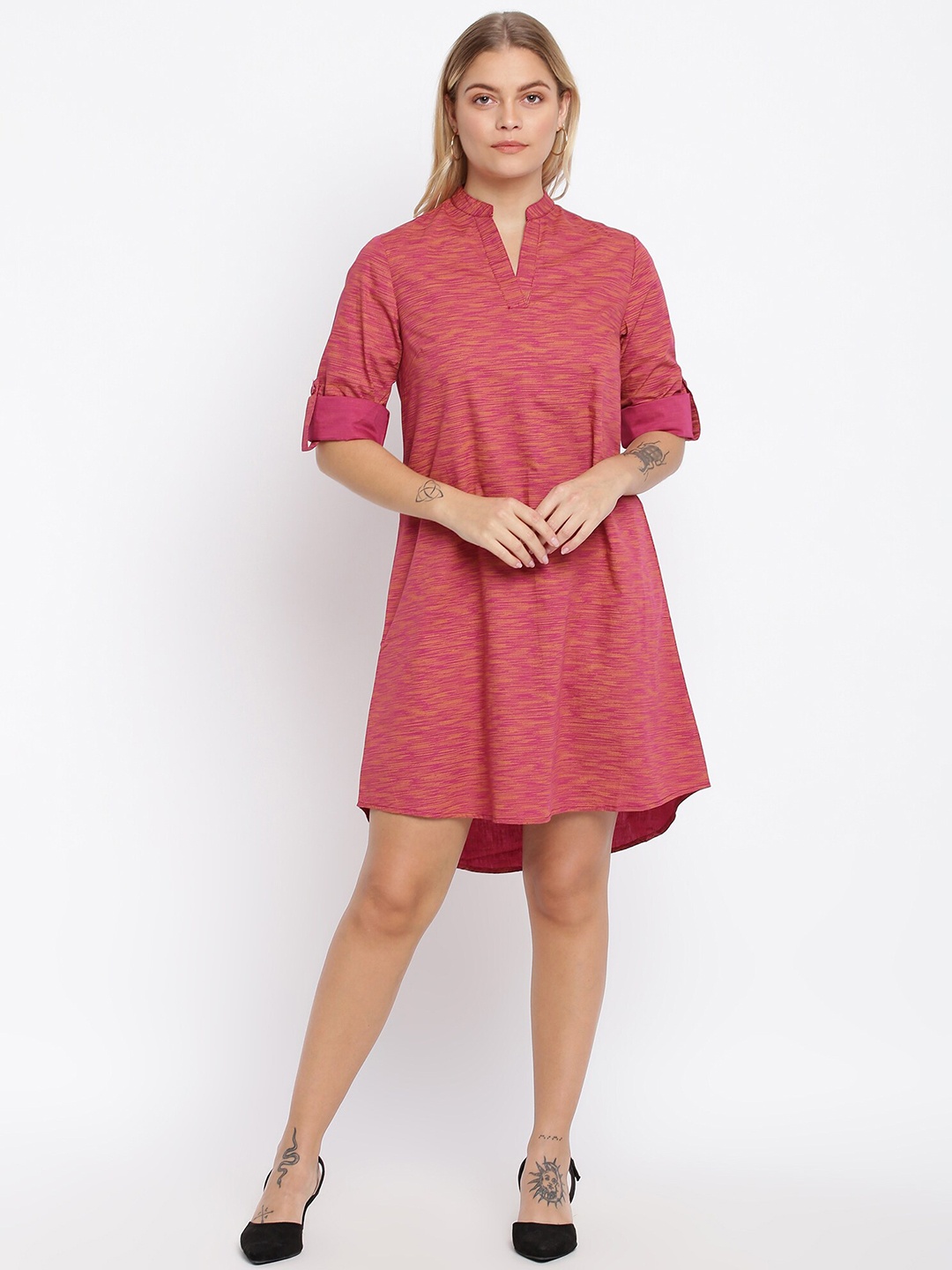 

abof Women Magenta Self Design Shirt Dress