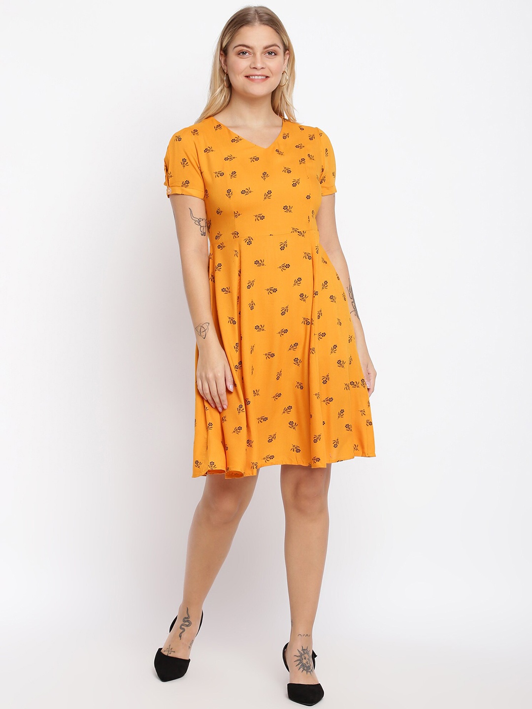 

abof Women Yellow Floral A-Line Dress