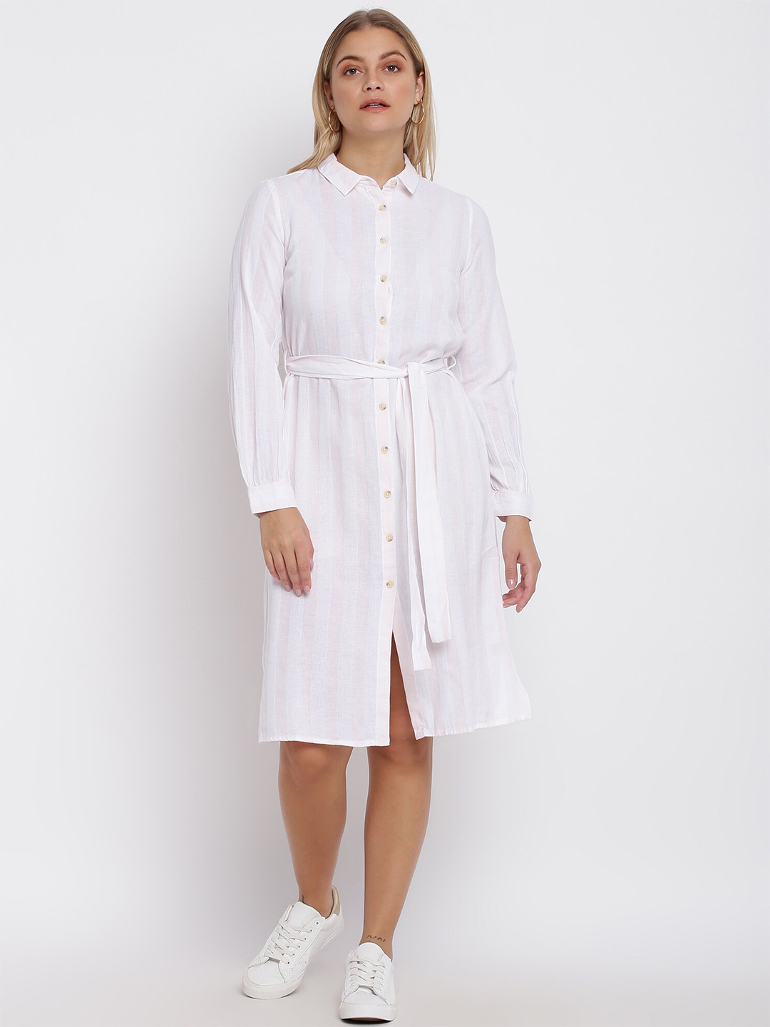 

abof Women White Striped Shirt Dress