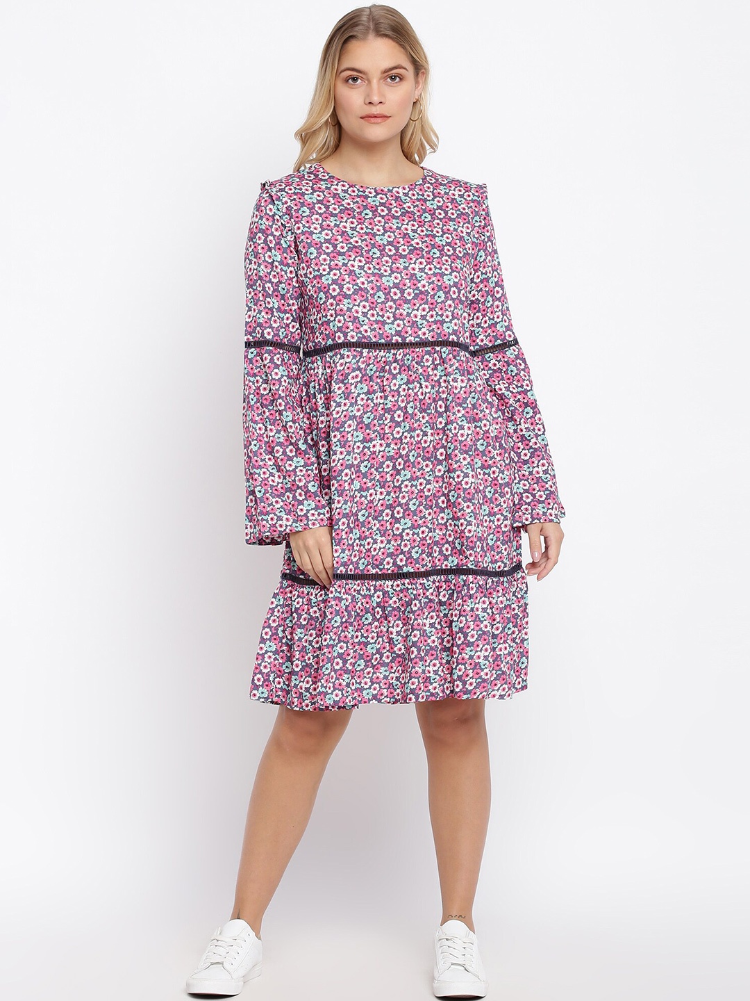 

abof Women Grey & Pink Floral A-Line Dress